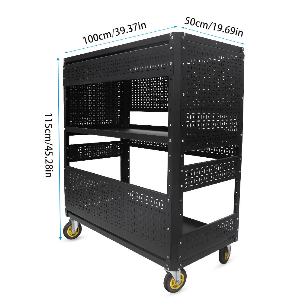 3-Tier  DIY Detachable Utility Cart Storage Tool Cart With Steel Pegboard, Foldable Rolling Tool Cart with Wheels For Garage Organizer and Tool Storage