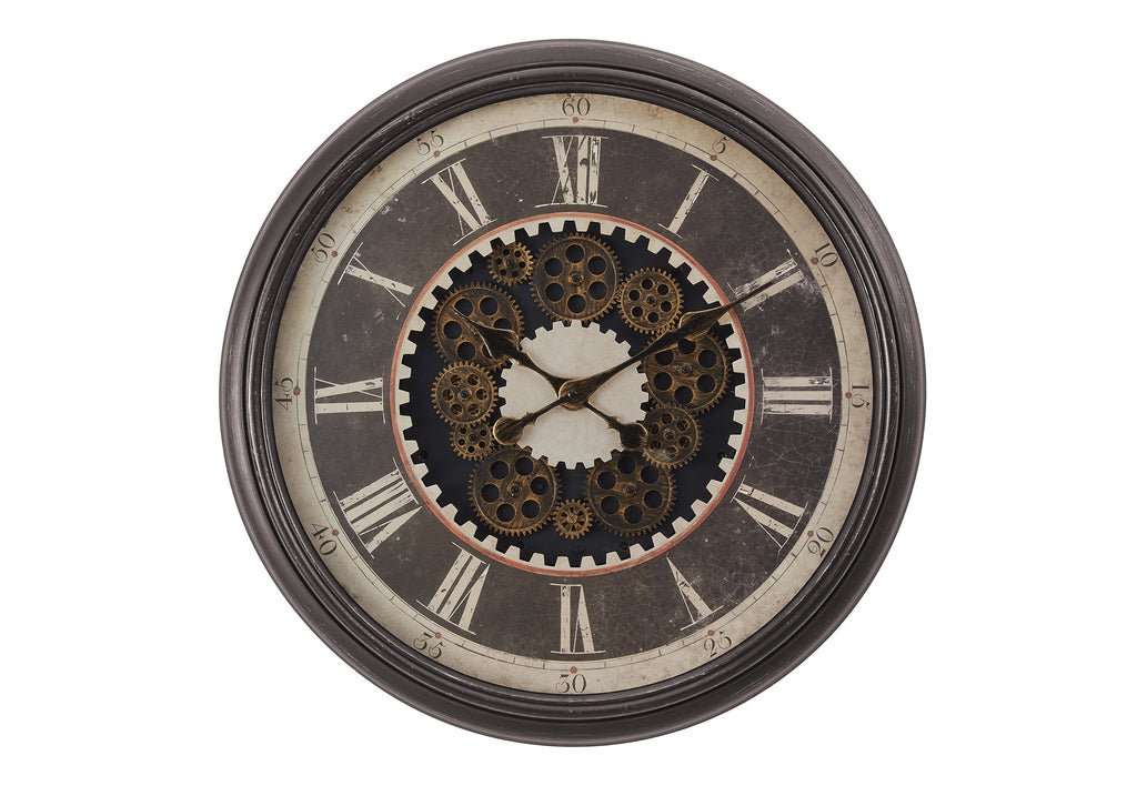 Clocks, 23' Round, Gear Mechanism, Wall Clock, Brown, Transitional
