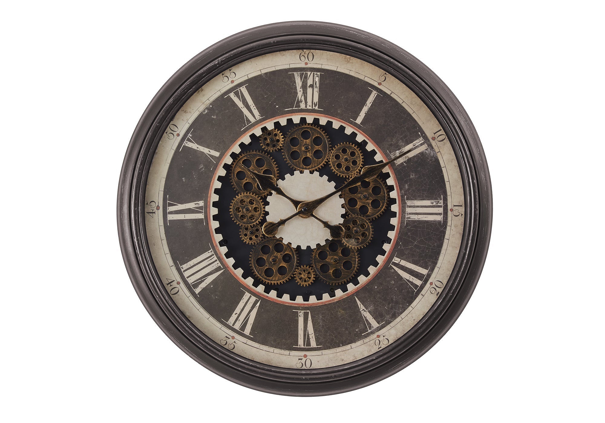 Clocks, 23' Round, Gear Mechanism, Wall Clock, Brown, Transitional