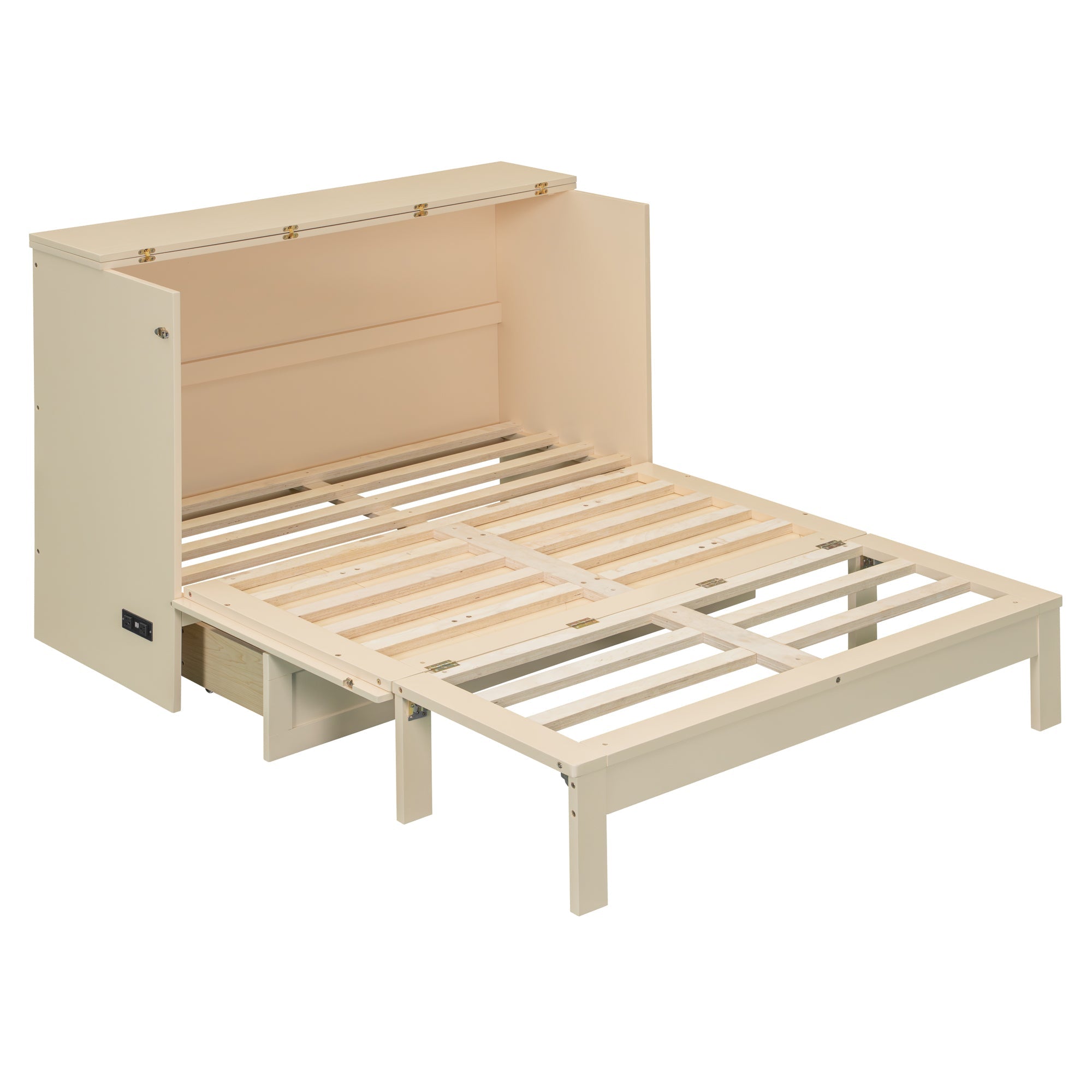 Full Size Murphy Bed with Large Drawers, Gold