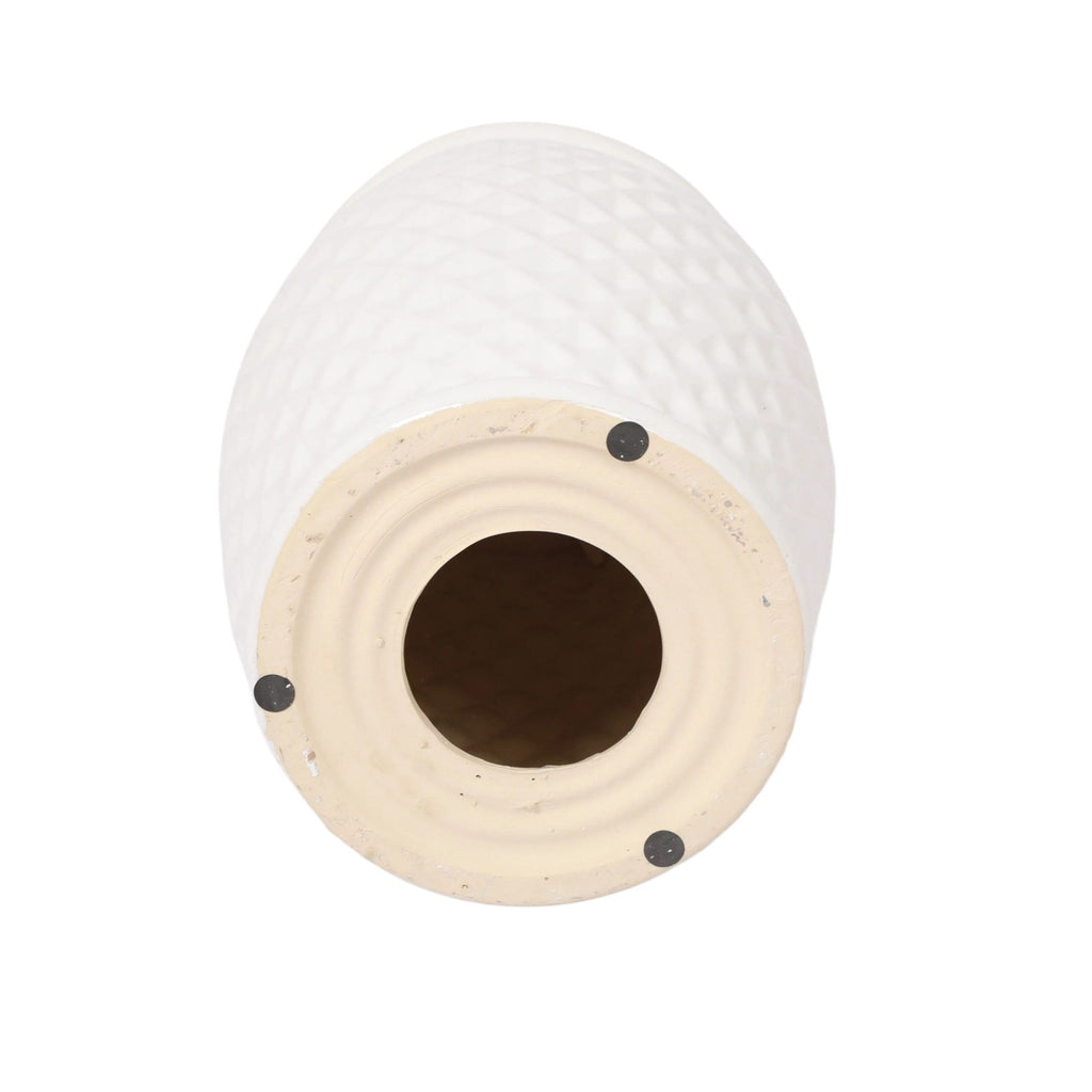 Glazed Ceramic Drum Stool - Indoor/Outdoor Side Table - White Ceramic 11 x 17.25 Inches