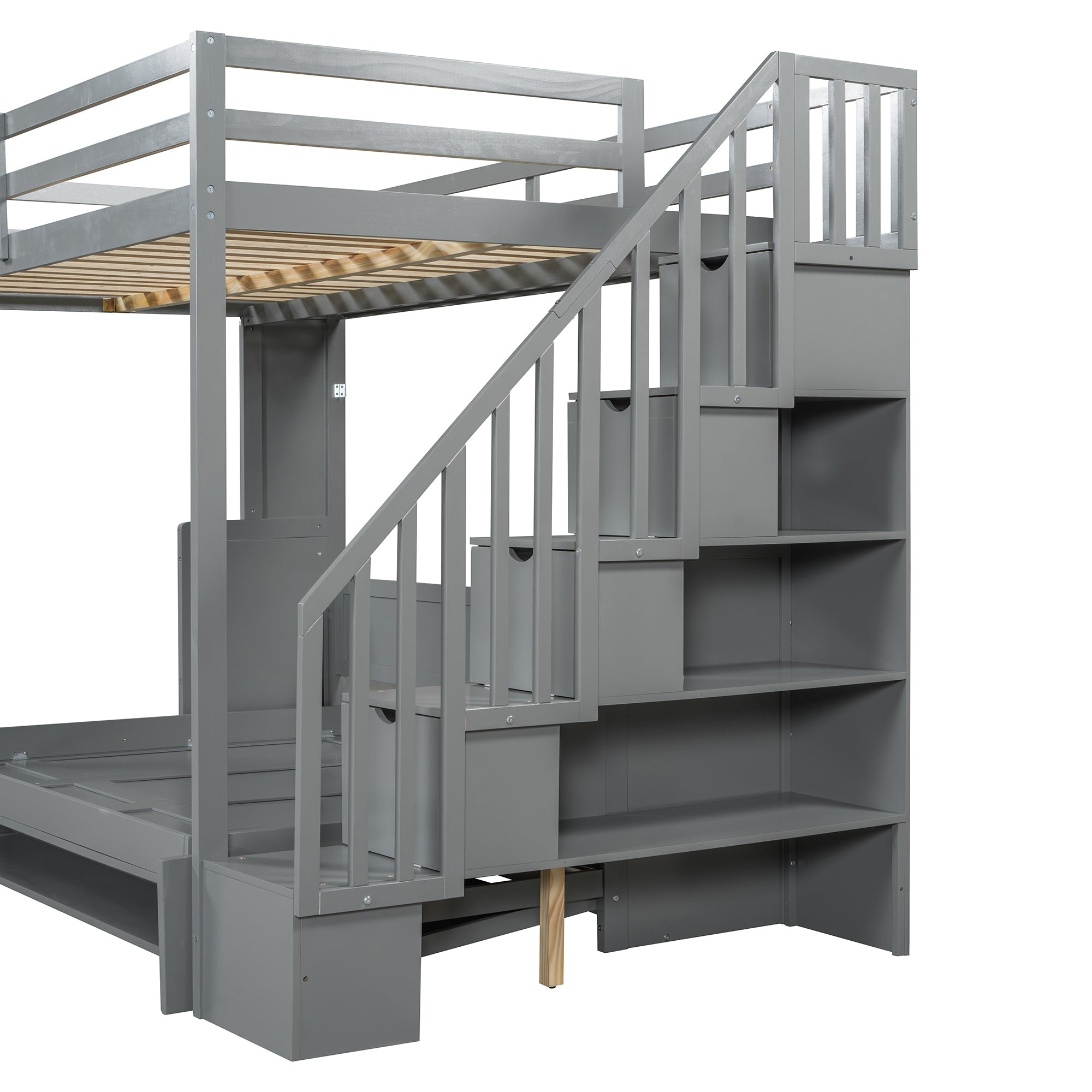 Full Over Full Size Murphy Bed with Hydraulic Lift & Desk Design, Gray