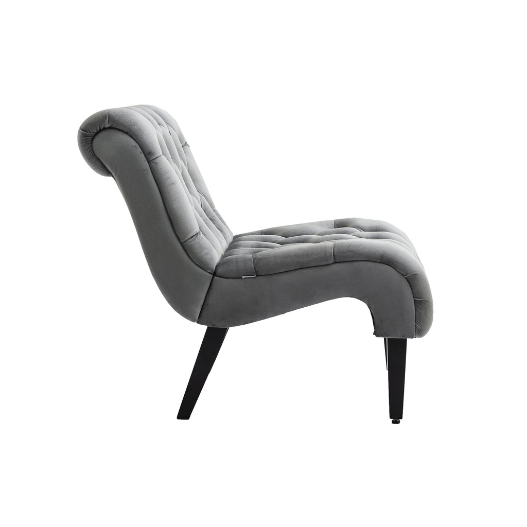 COOLMORE Modern Velvet Armless Accent Living Room Chair / Leisure Chair,Upholstered Fabric Button Comfortable Chair with Wooden Legs for Bedroom, Living Room, Office (Silver Velvet)