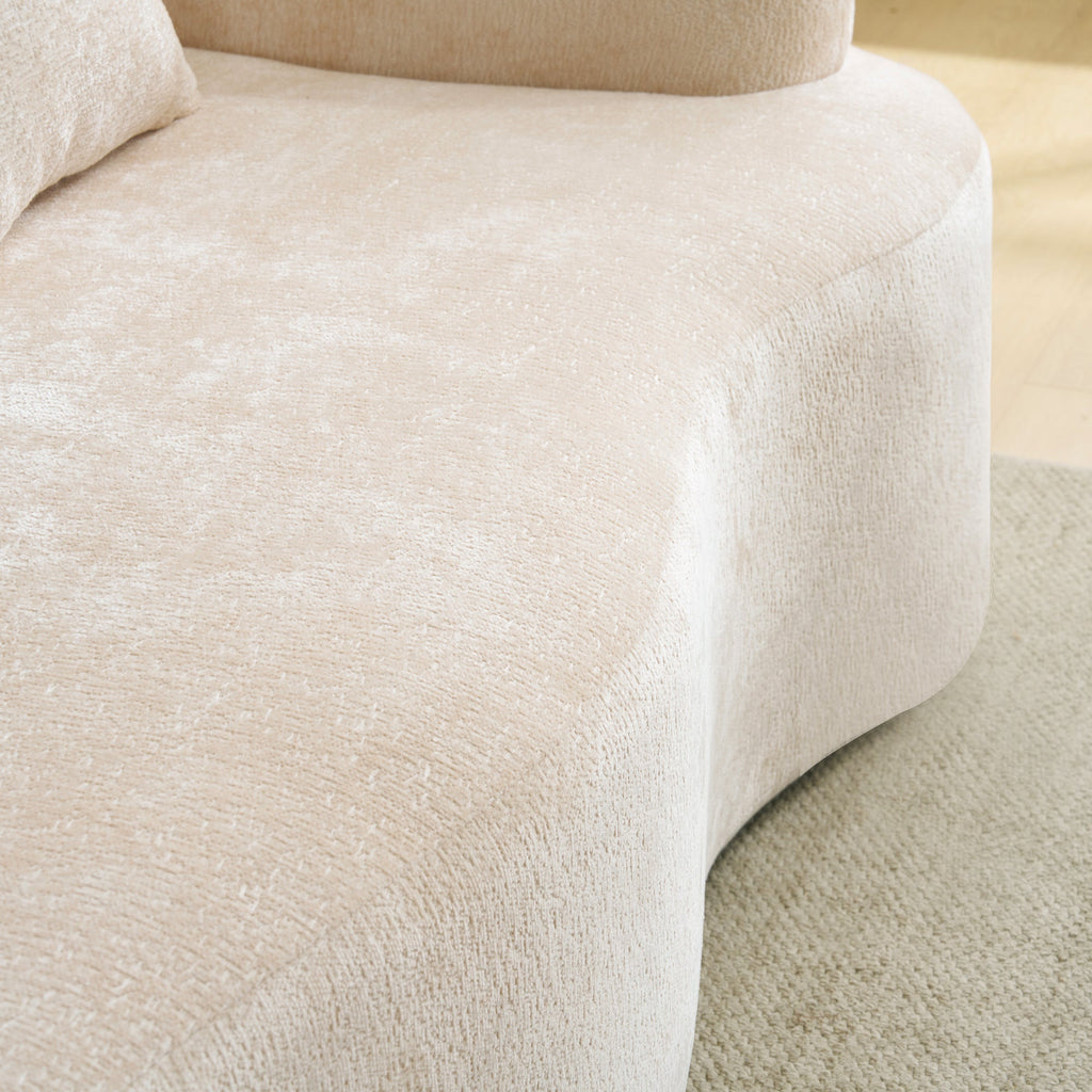 Full Compression L-Shape Sectional Sofa with Curved Chaise, Beige Modular Chenille Couch, High-Density for Apartment Living Room
