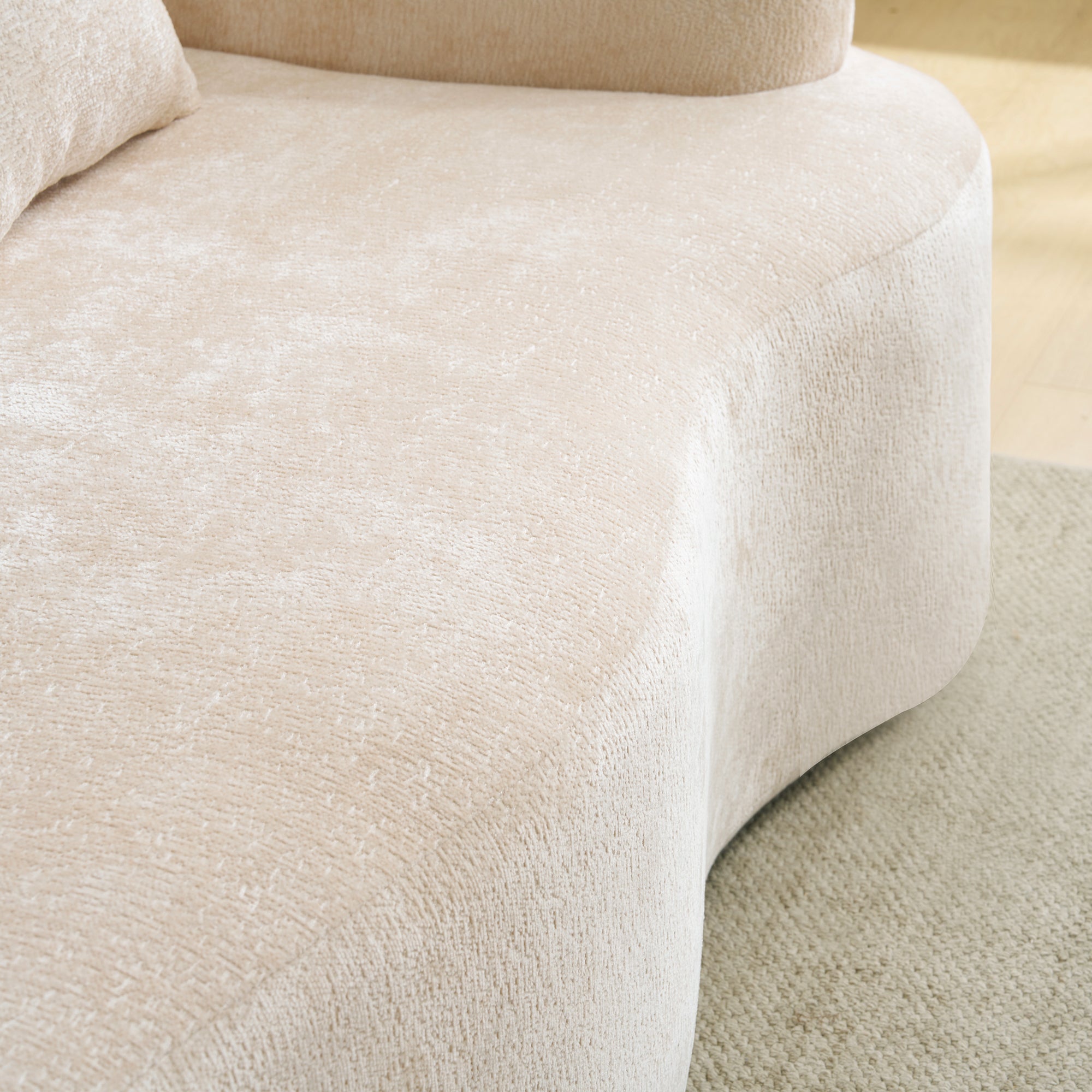 Full Compression L-Shape Sectional Sofa with Curved Chaise, Beige Modular Chenille Couch, High-Density for Apartment Living Room