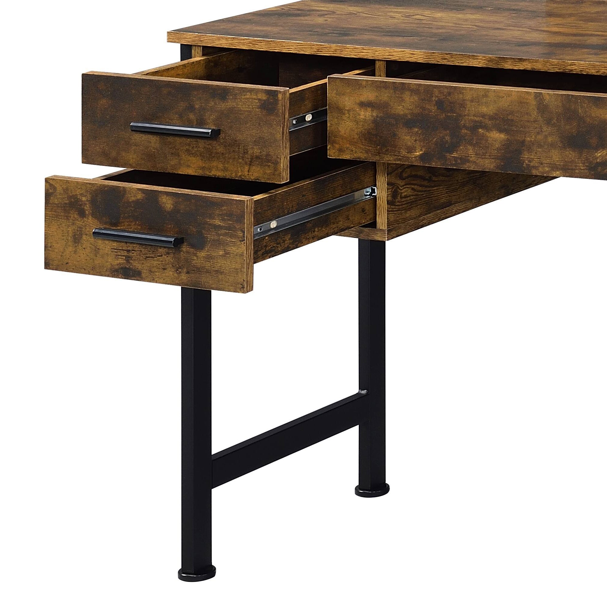 Juvanth Rustic Oak & Black Finish Vanity Desk & Mirror