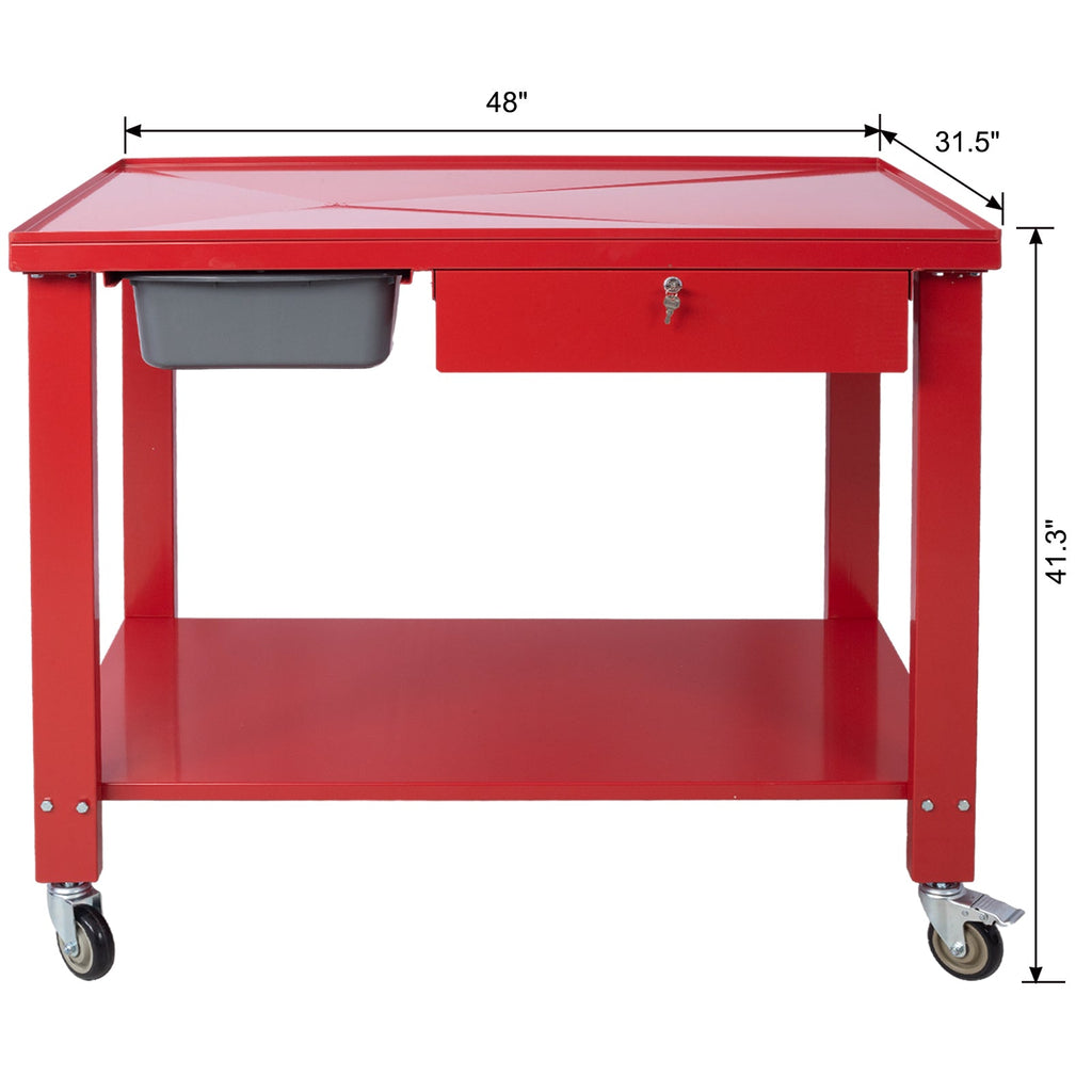 Transmission Teardown Work Station  1/2 Ton Capacity  Sloping Drain Table  Locking Drawer  Removable  Drain Basin Full-Width Lower Shelf  Four 4-Inch Caster Wheels