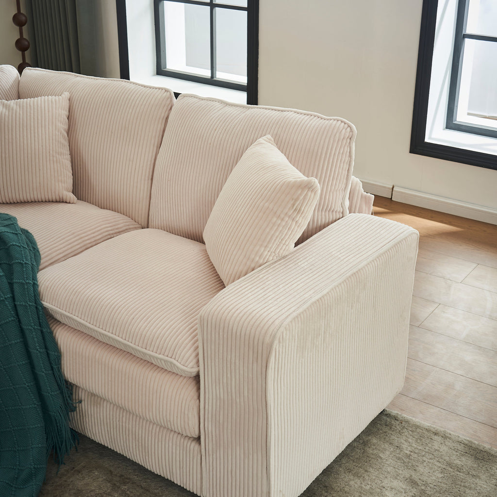 Modern U Shaped 6-seat Sectional Sofa Couch with one Ottoman and three toss pillows ,Modular Sofa for Living Room,Corduroy sofa
