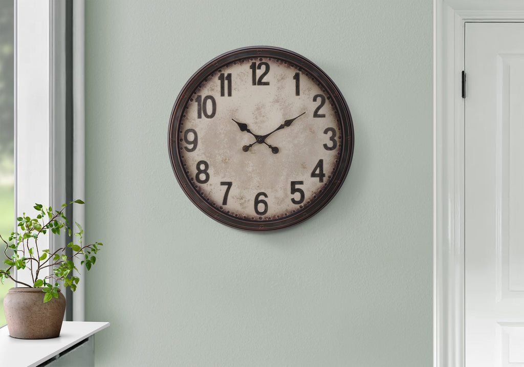 Clocks, 20' Round, Wall Clock, Antique Brown, Transitional