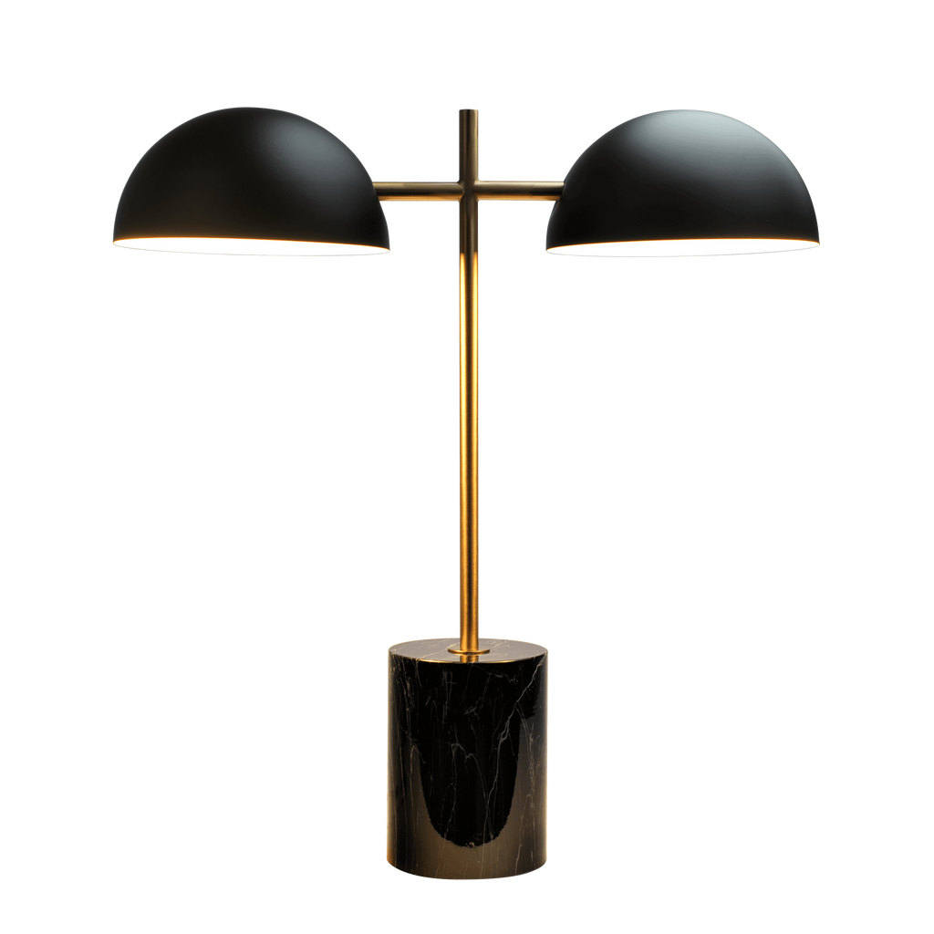 Nova Hydro Black Table Lamp with On/Off Switch Double Lamp with Faux Marble Base