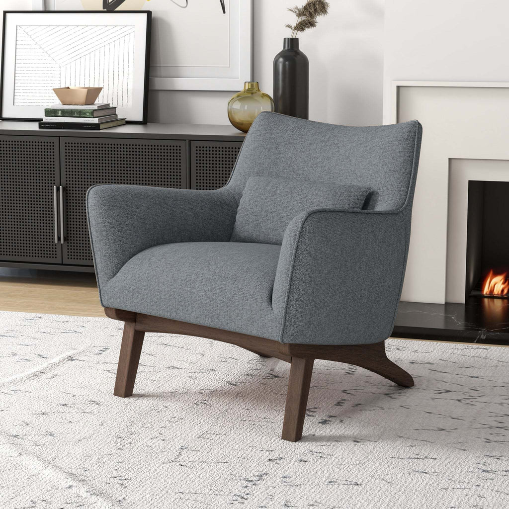 New Design Brayden Mid Century Modern Grey Linen Armchair with Solid Wood Frame and Padded Seat for Home Office 32.5'H x 30'W x 30'D