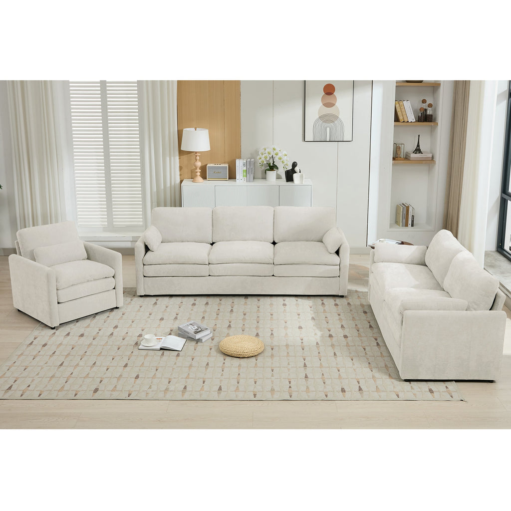 Cozy Upholstered Sofa Set Oversized Comfy Cloud Sofa Double Cushion Sofa Group Plush Cushion Sofa Couch for Living Room, Beige