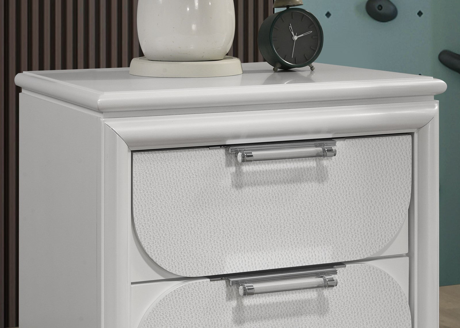 Contemporary Glam Pearl White Full Size Bed W Trundle 2x Nightstands Embossed Panel 3pc Bedframe Bedroom Furniture