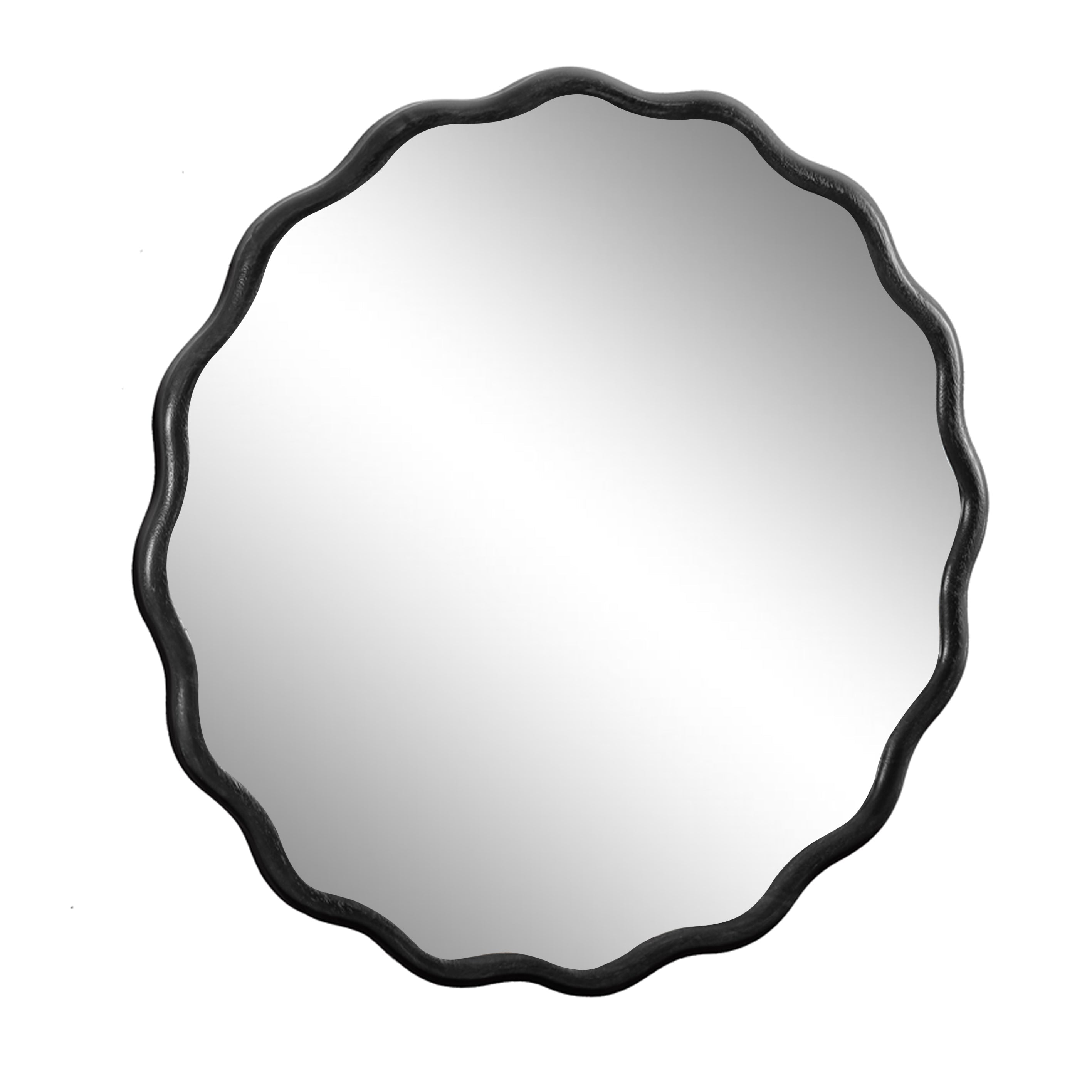 Solid Wood Wavy Mirror-Black Mirror Wall Decor 31" x 31" Modern Mirror Wall Decor for Bathroom, Bedroom, Living Room, Dining Room, Cloakroom, Entryway