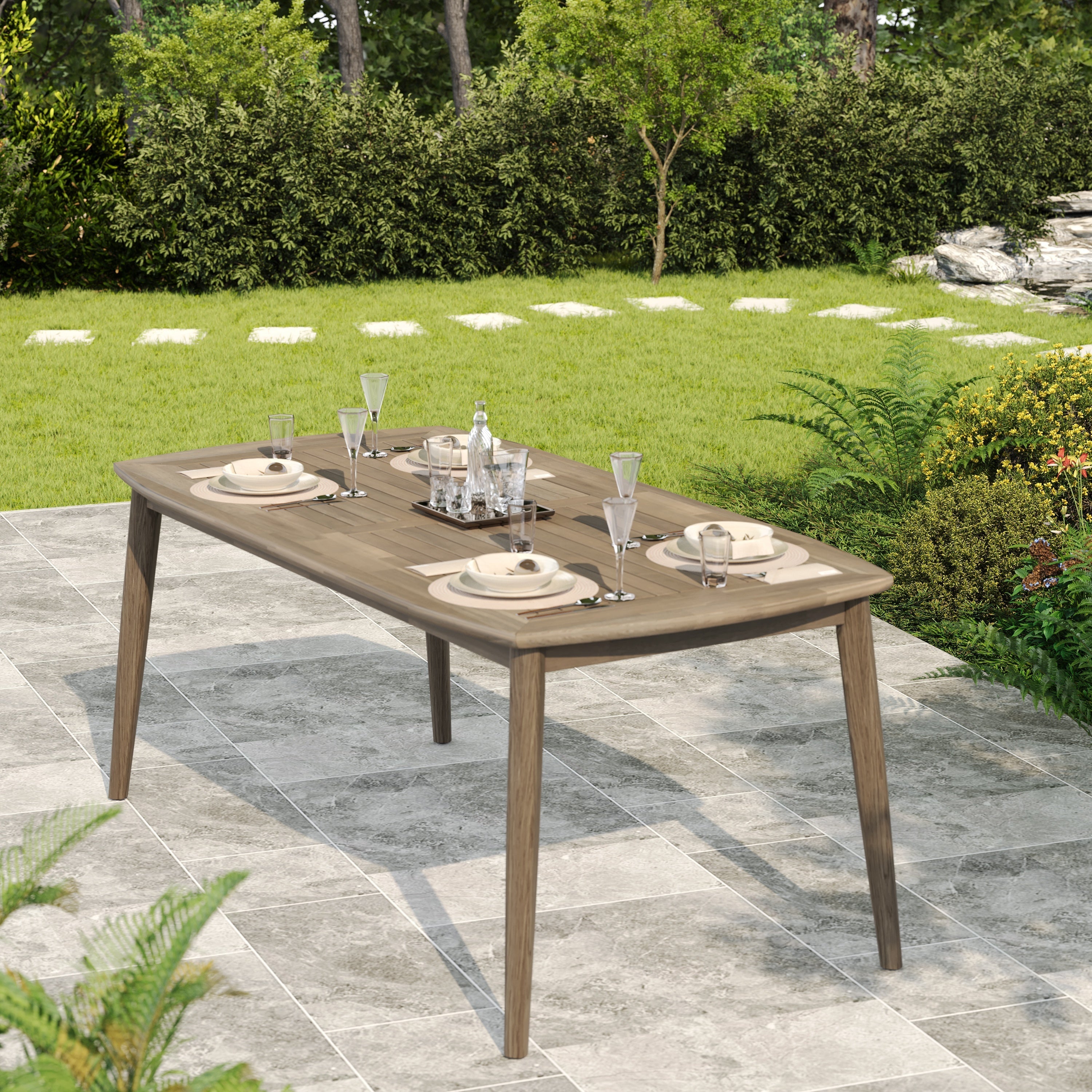 Acacia Wood Dining Table 8-Person Outdoor Table, Farmhouse Furniture for Patio, Garden, Backyard, Light Brown 180 LBS Weight Capacity 70.75'L