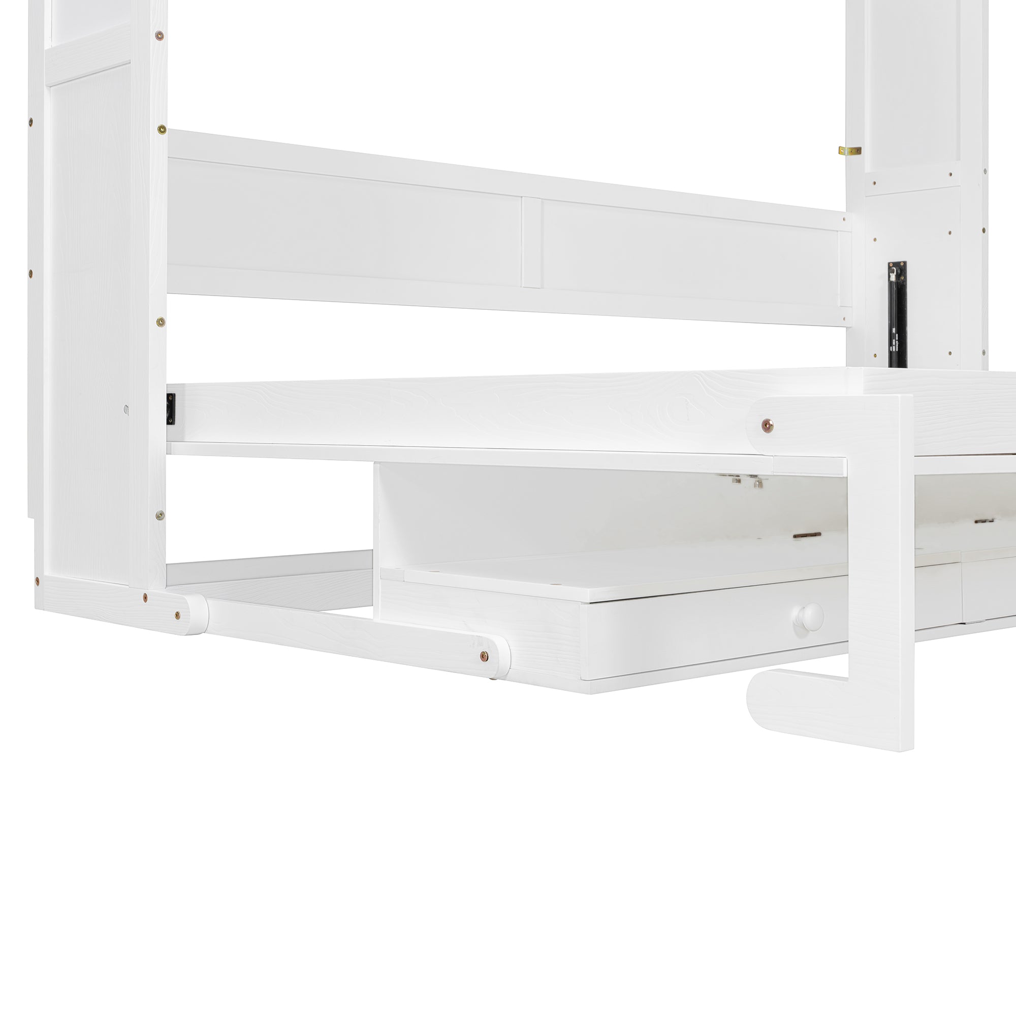 Queen Size Wall Murphy Bed with Storage, Foldable Cabinet Bed with Vanity Desk, Center Mirror & 2 Side Drawers, White