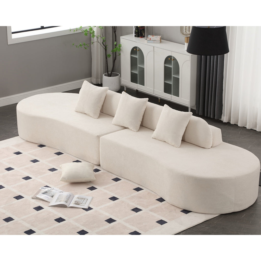 Modern curved combination sofa, terrycloth fabric sofa, minimalist sofa in living room, apartment, no assembly required, three  pillows,Beige