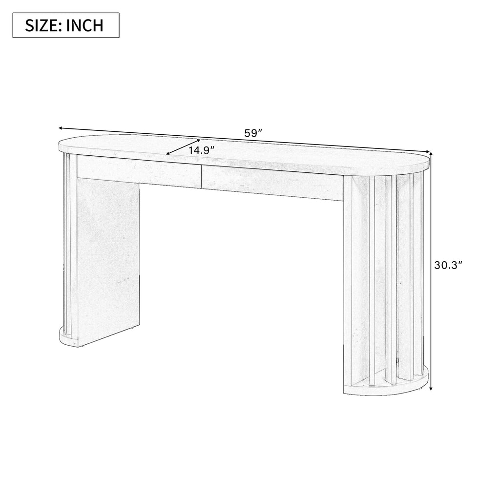U_Style 59-inch Long Console Table,Oak Veneer Sofa Table,Curved and Straight Line Design,Behind the Couch, Farmhouse Entryway Table for Entrance, Hallway, Living Room (Navy Blue)