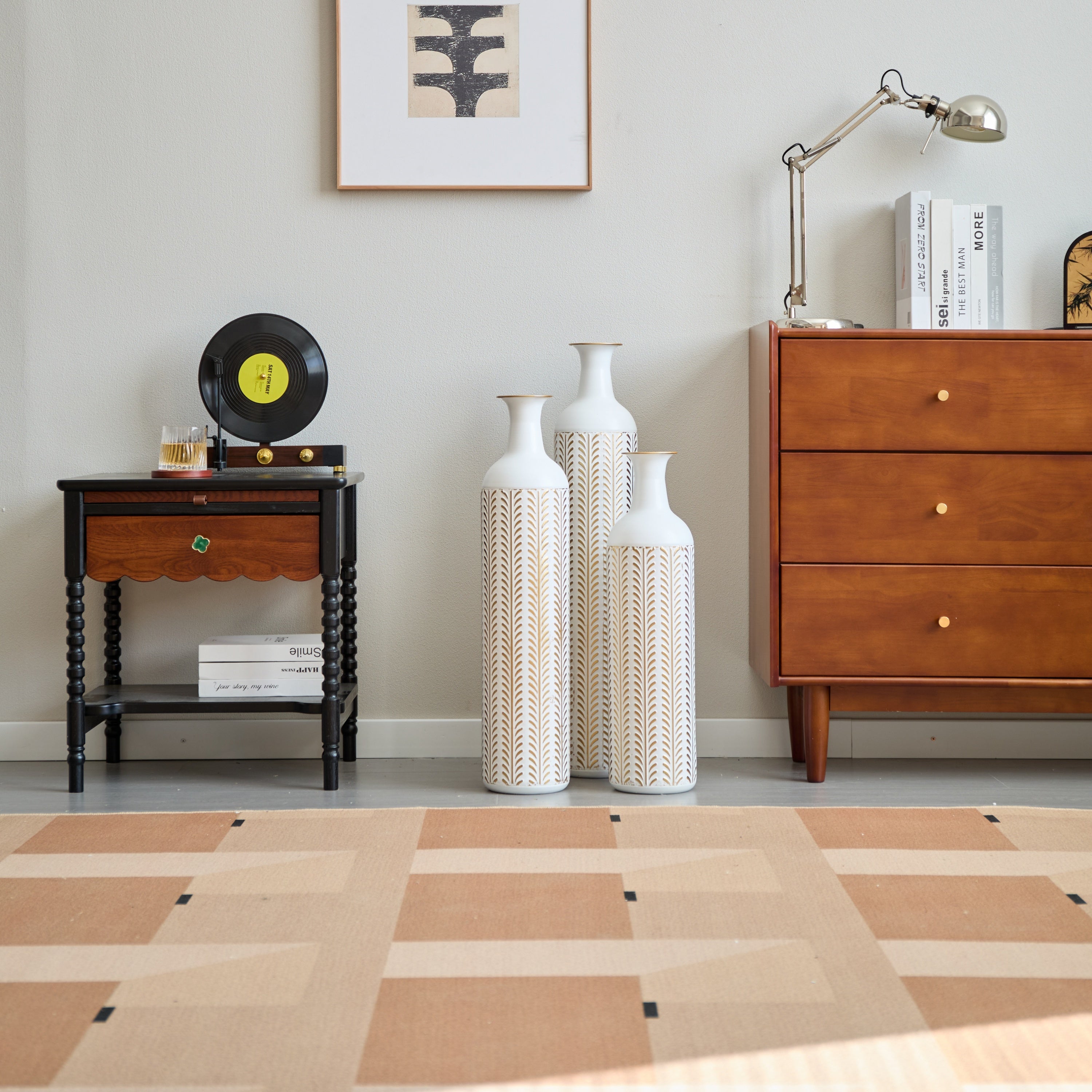 Floor Metal Vase Modern Style Decoration Home White Metal Vase 3-piece Set Gorgeous Home Decoration Large Glazed Metal Vase