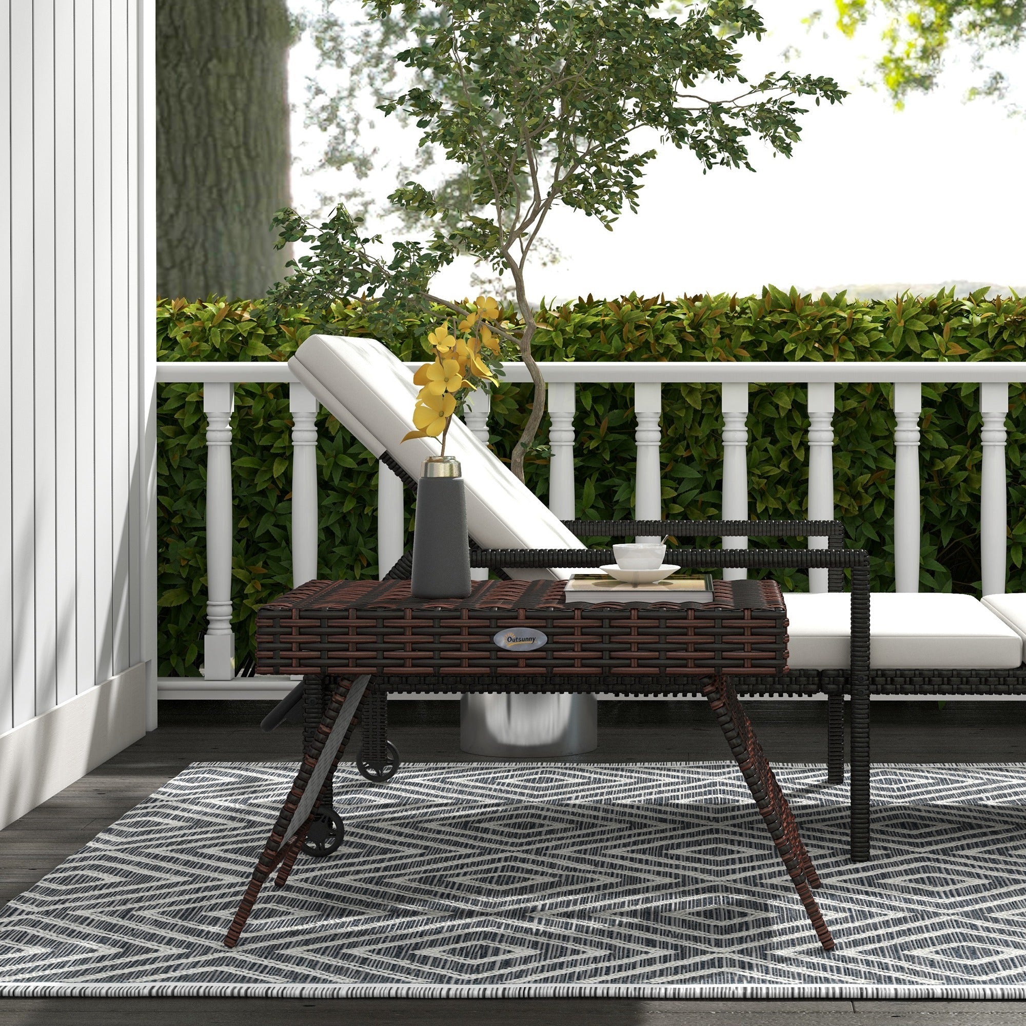 Outsunny Folding Rattan Side Table, Outdoor End Table, Hand Woven PE Rattan Coffee Table for Balcony, Backyard, Garden, Lawn, Courtyard, Brown