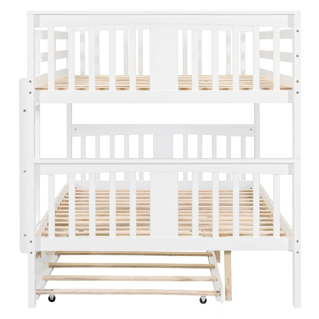 Full over Full Bunk Bed with Twin Size Trundle and Ladder-White(Old SKU: LT000204AAK)