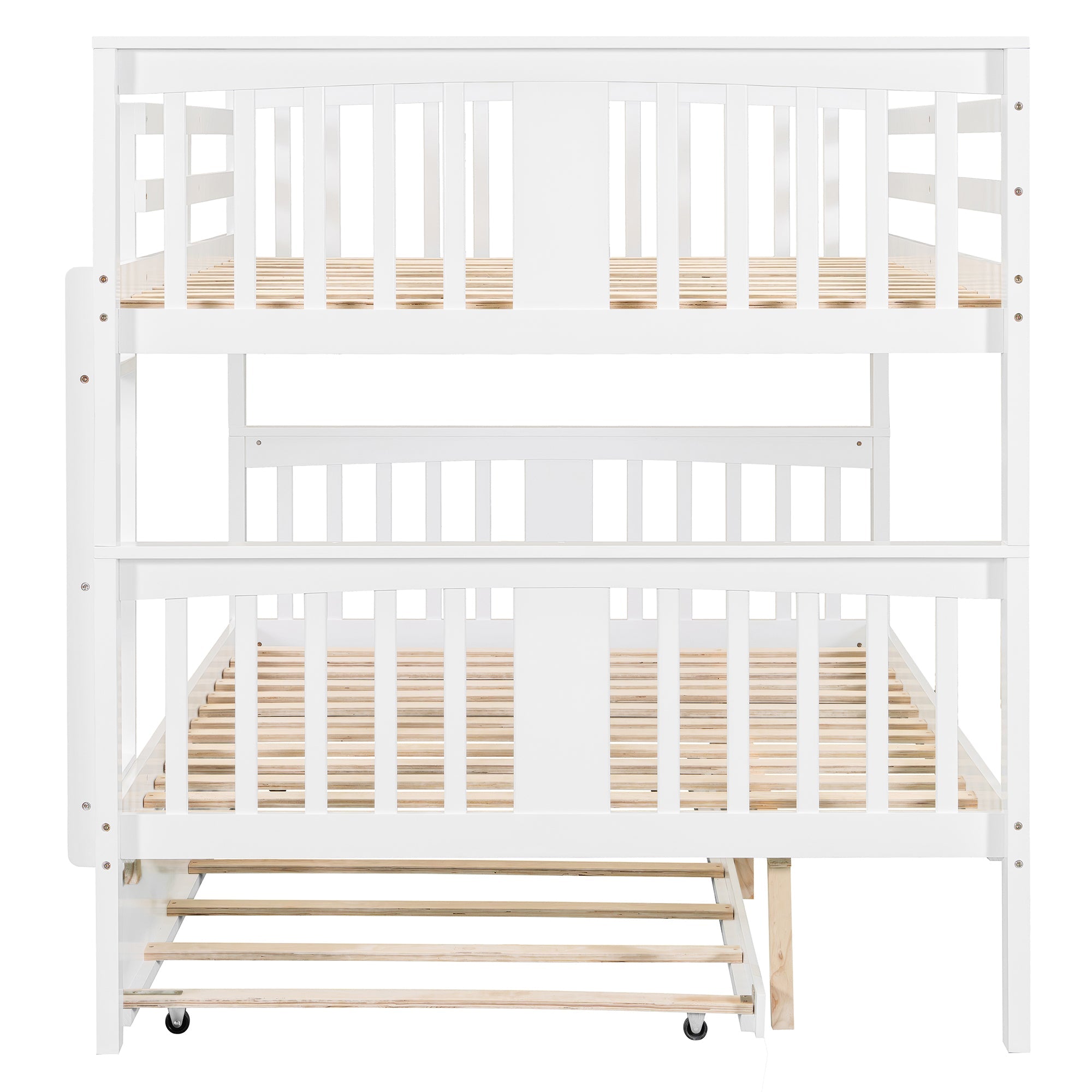 Full over Full Bunk Bed with Twin Size Trundle and Ladder-White(Old SKU: LT000204AAK)