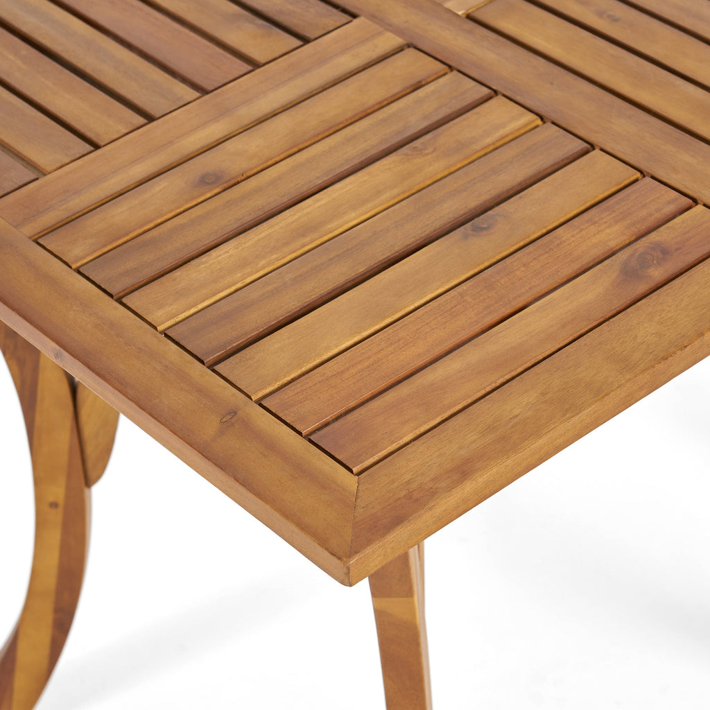 Outdoor Hermosa 5 Piece Wood Dining Set With Cushions, Teak Finish With Beige Cushion