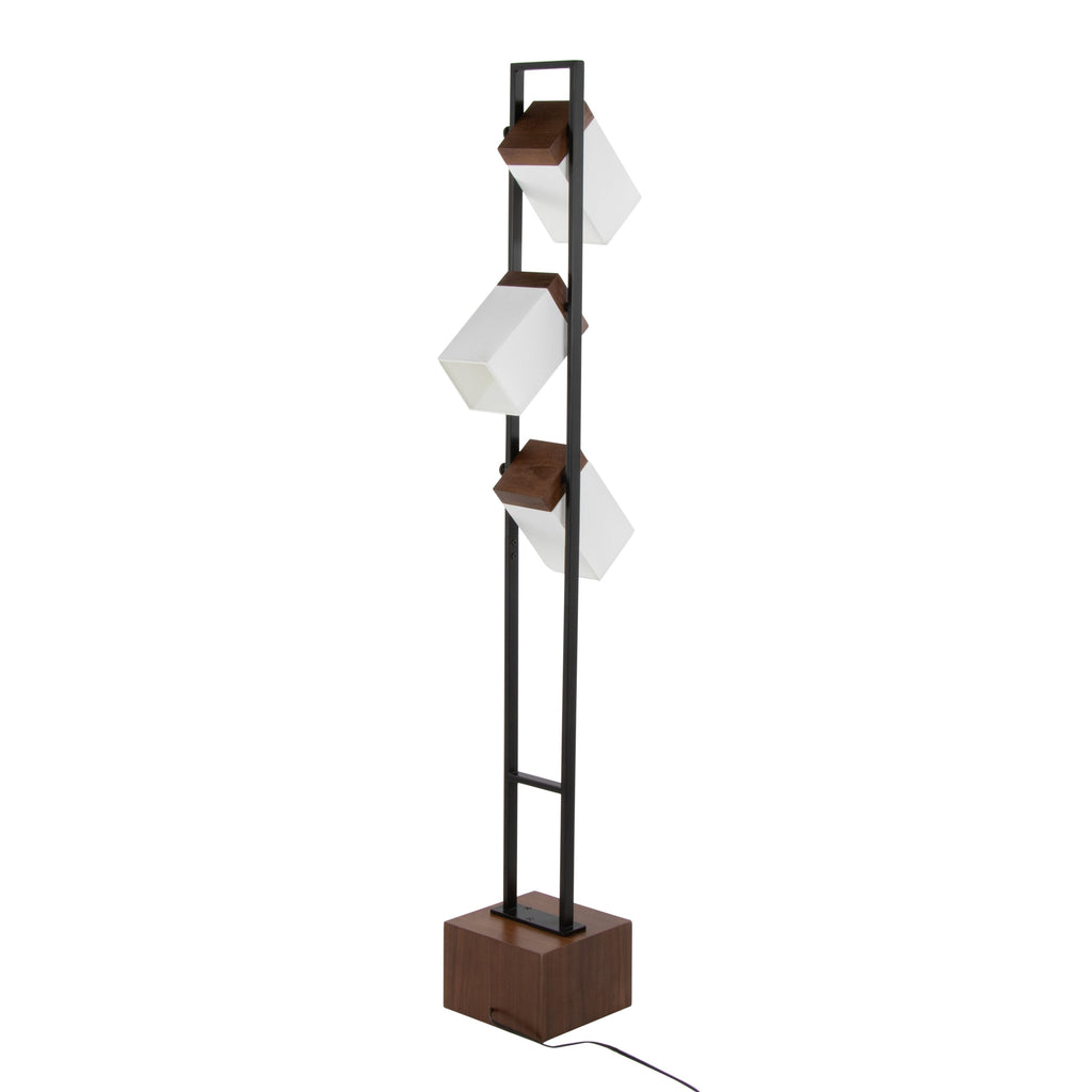 Bento 67.5' Contemporary Metal Floor Lamp in Black Metal and Walnut Wood with White Shade by LumiSource