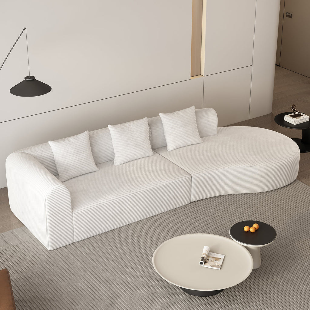 123*37 inch extra large deep modular sofa, cloud sofa 4-person sofa, can sit or lie down, living room corduroy modular sofa, no assembly required, white