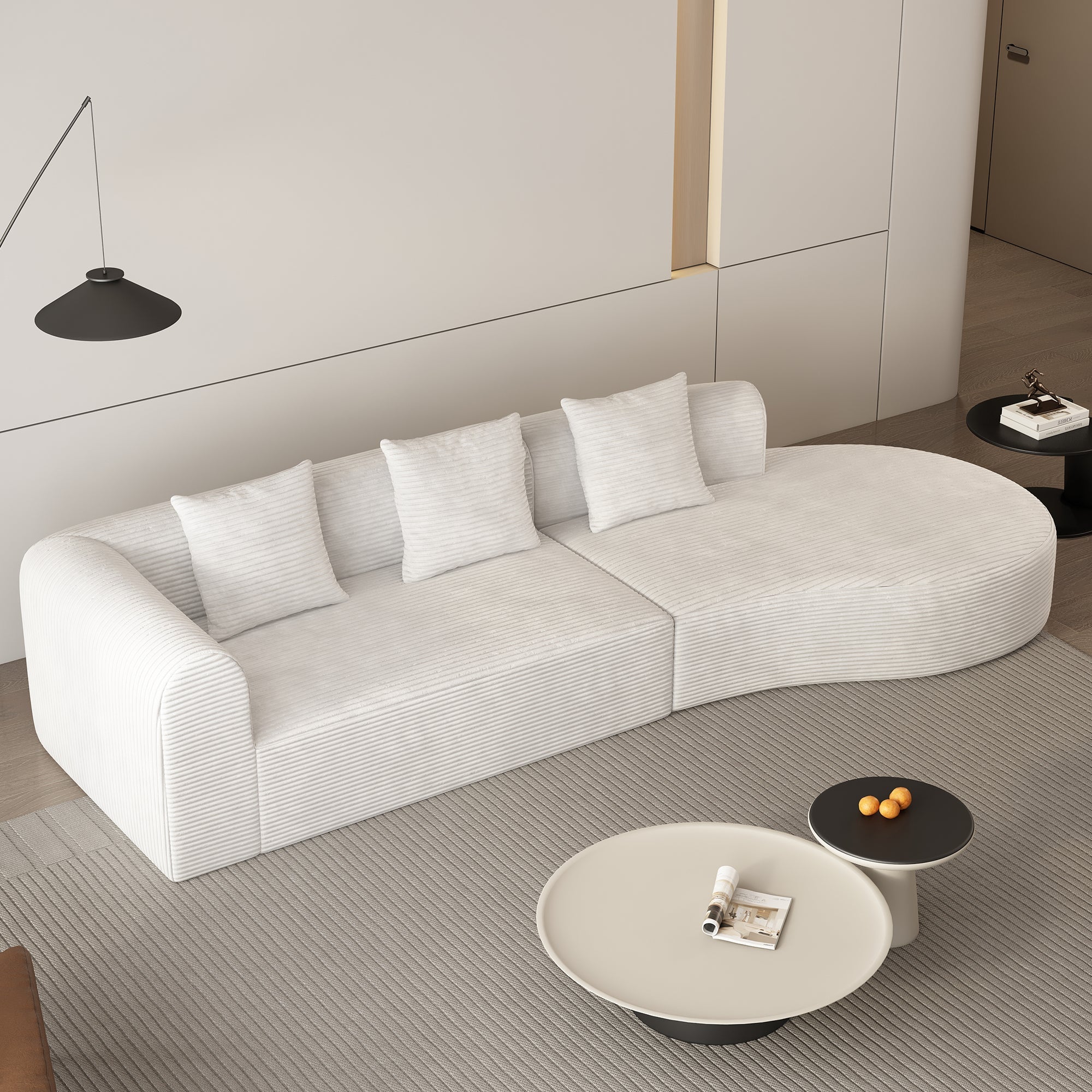 123*37 inch extra large deep modular sofa, cloud sofa 4-person sofa, can sit or lie down, living room corduroy modular sofa, no assembly required, white