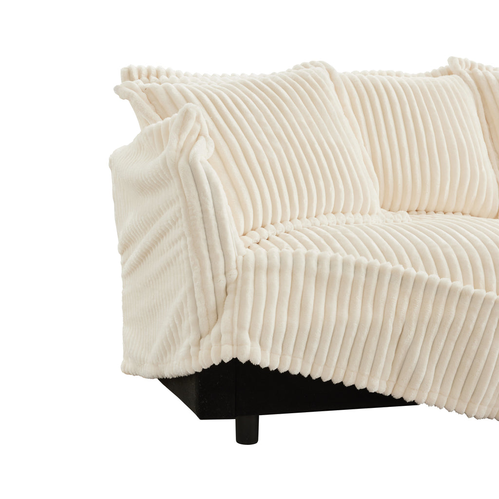 Slipcovered Sofa 2 Seater Sofa    With 2 Ottomans, 2 Seater Sleeper Sofa Bed Home Theater Oversized Sofa For Living Room, Corduroy, Cream
