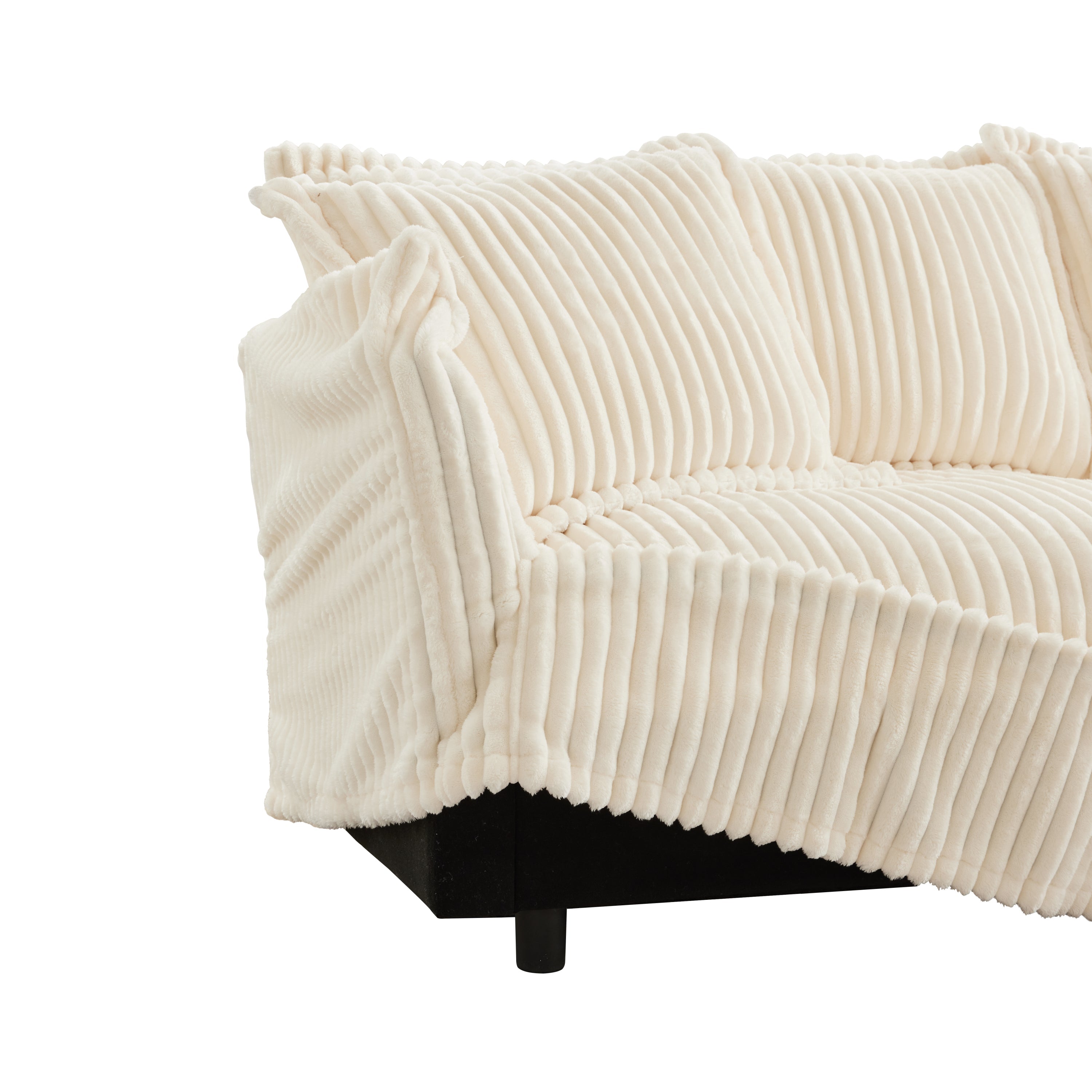 Slipcovered Sofa 2 Seater Sofa    With 2 Ottomans, 2 Seater Sleeper Sofa Bed Home Theater Oversized Sofa For Living Room, Corduroy, Cream