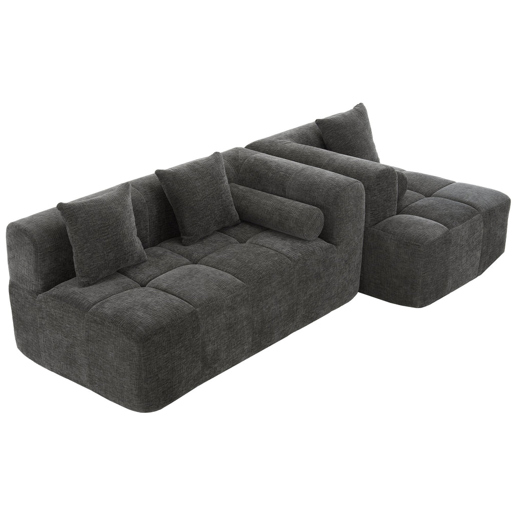 Modern Grey Modular Sectional Sofa with Deep Seating and Side Pockets in Chenille Fabric