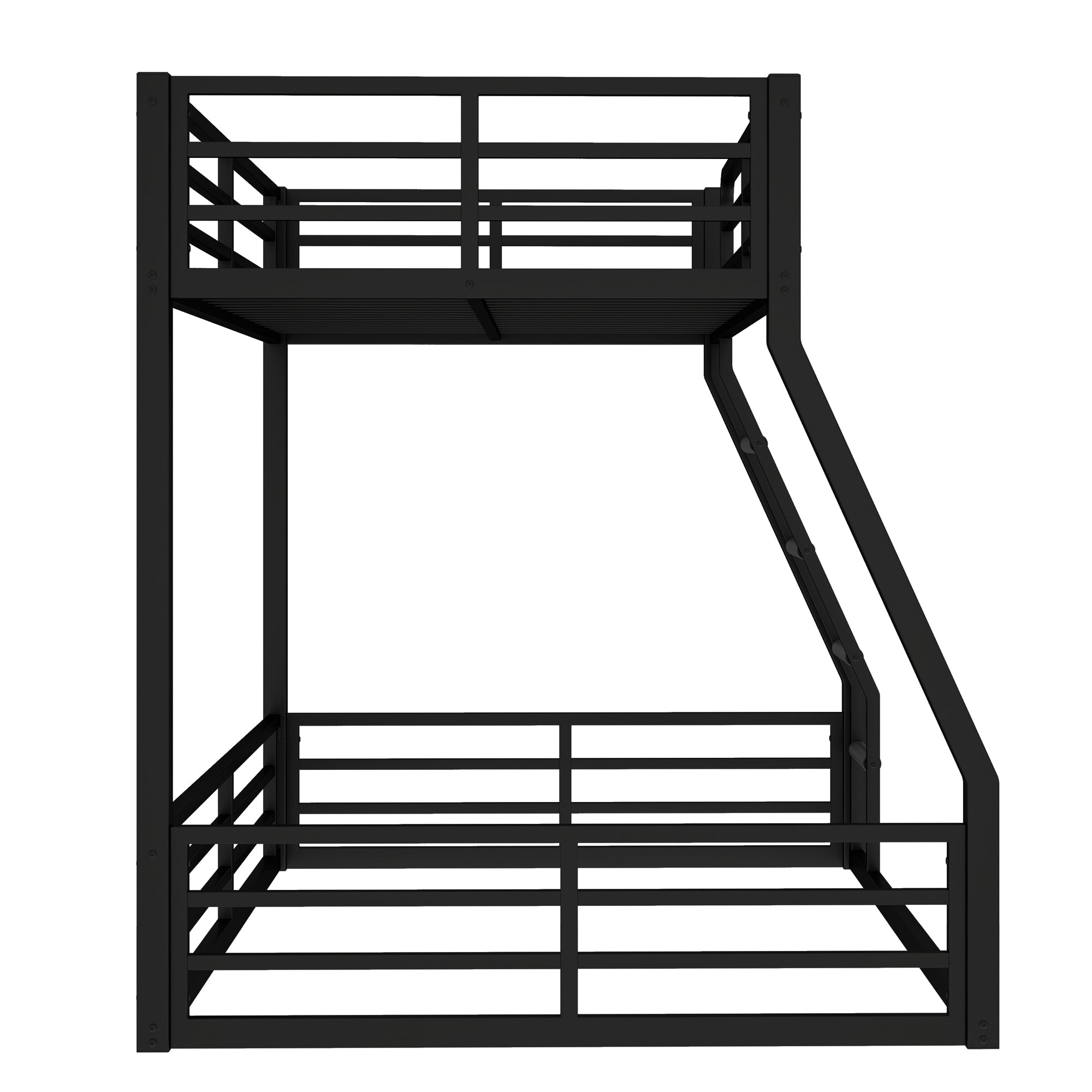 Metal Bunk Bed, Twin over Full Floor Bunk Bed Frame,Heavy-Duty Bunk Bed for Kids, Teens, Adults, Noise-reduced Design, Black