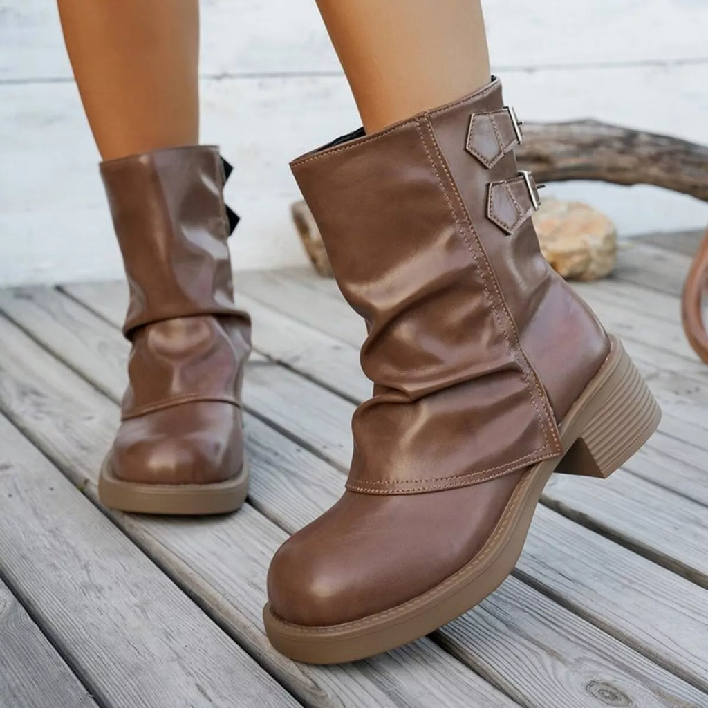 Round Toe Block Heels Boots