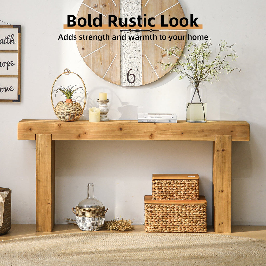 63' Solid Wood Console Table – Rustic Farmhouse Sofa Table for Entryway, Hallway, or Behind Couch, Narrow Rectangular Design
