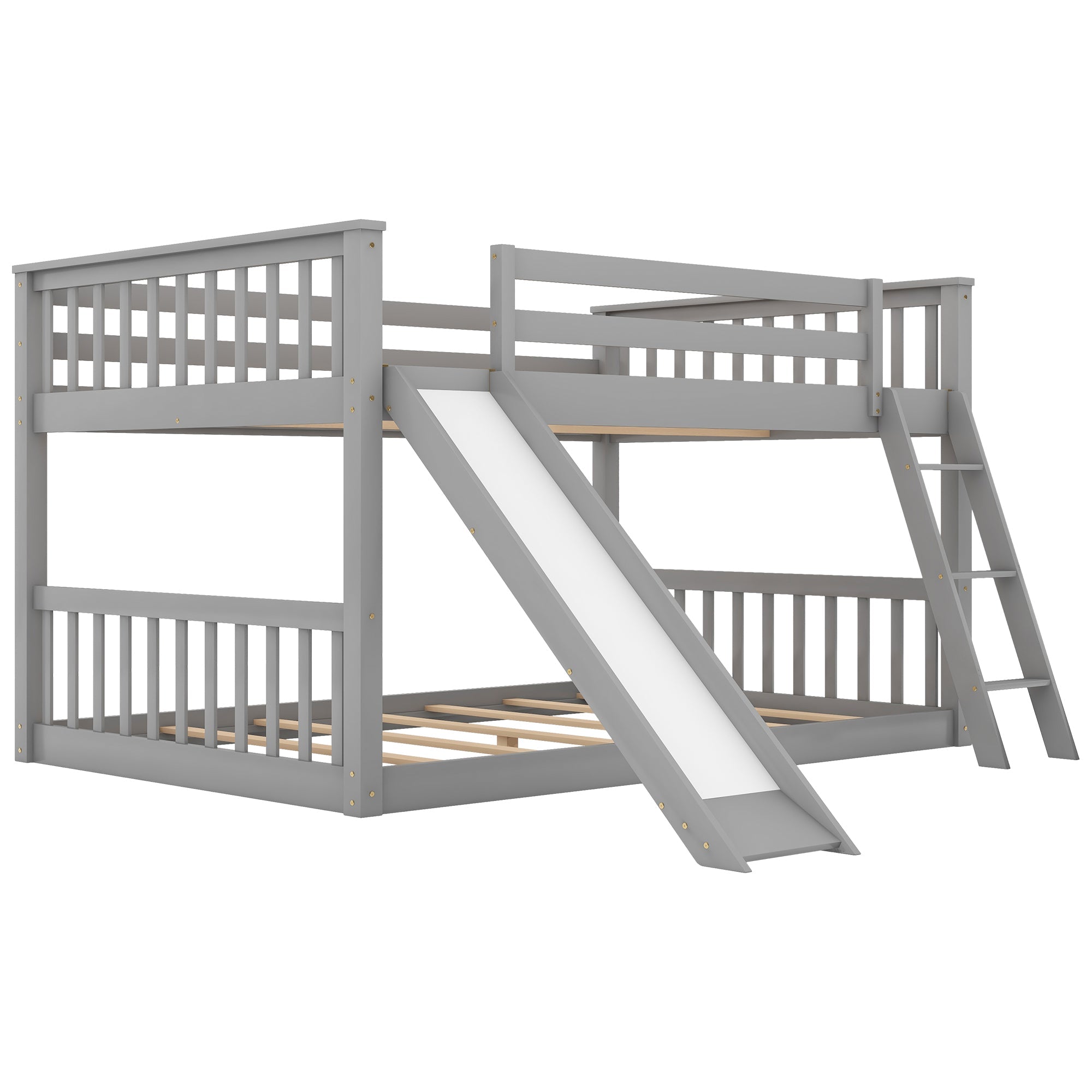 Full over Full Bunk Bed with Convertible Slide and Ladder, Gray(Old SKU: GX000708AAE)