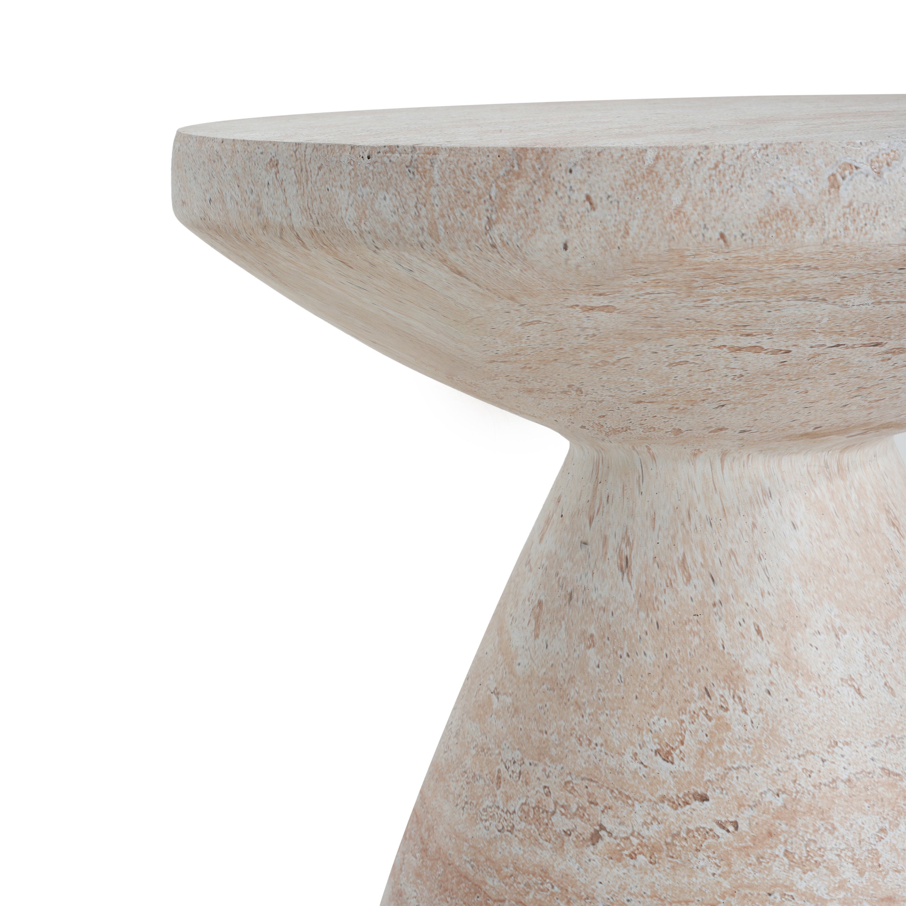 Elegant Travertine Finish Indoor/Outdoor Lightweight Concrete Side Table Beige 18x18x20.25 inches