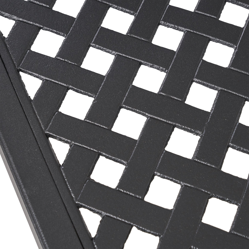 Modern Outdoor Dining Table with Woven Accents in Antique Matte Black Aluminum