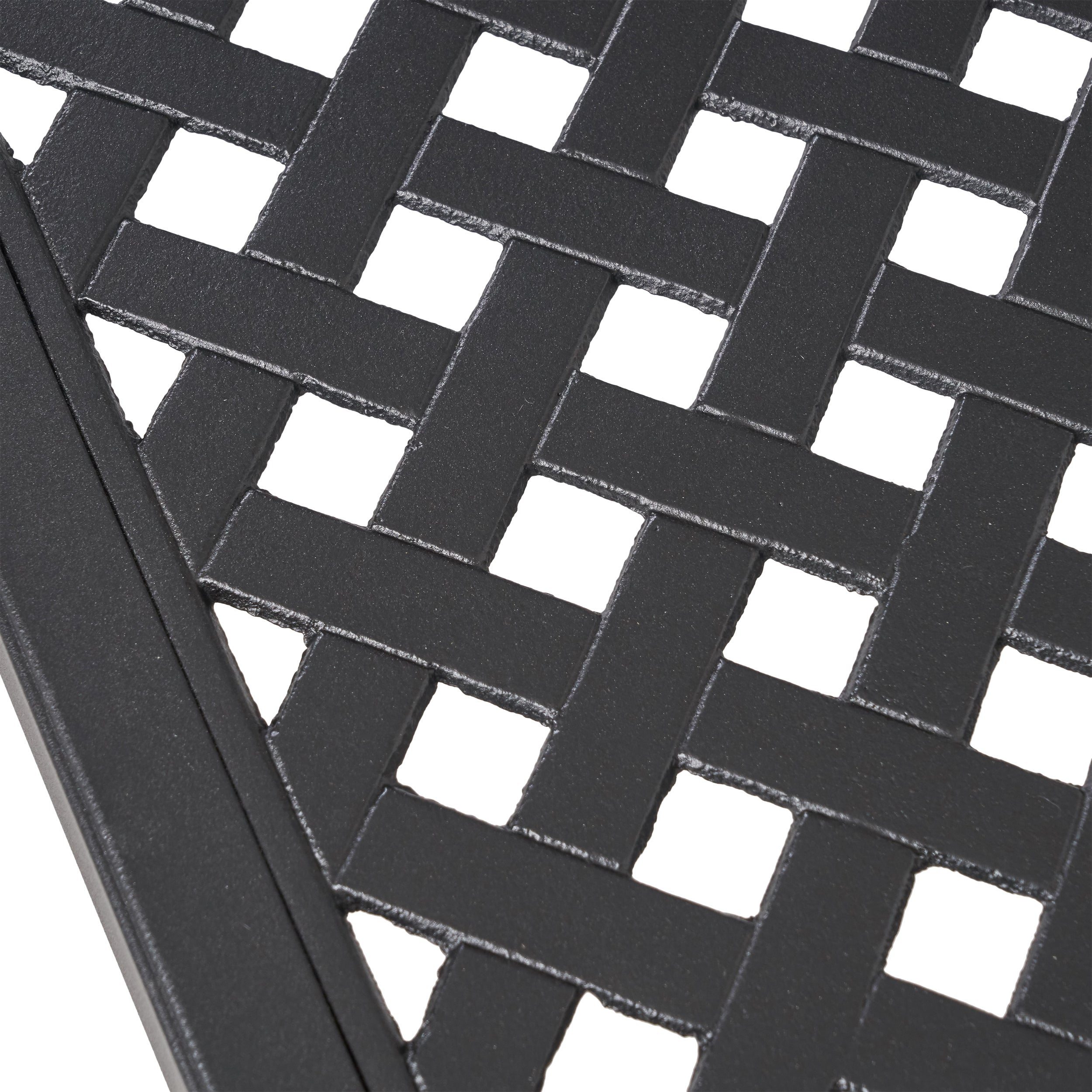 Modern Outdoor Dining Table with Woven Accents in Antique Matte Black Aluminum