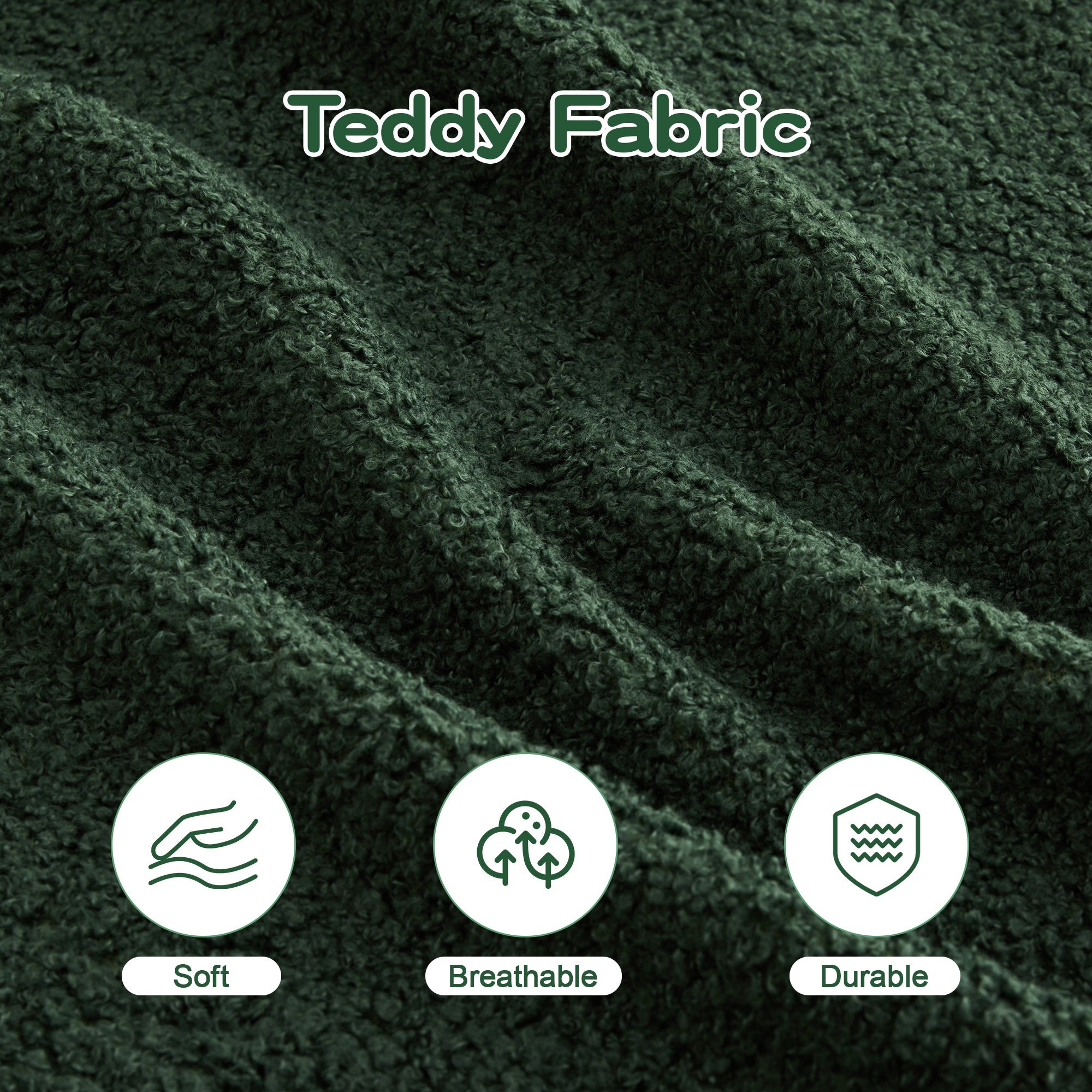 U-Shaped Boneless Sofa,Teddy Fabric No assembly required   Curved armrest,Anti-slip Design,Streamlined Design 32D High Density Sponge,Full Compression Vacuum Packag,For Studies living Rooms,Green