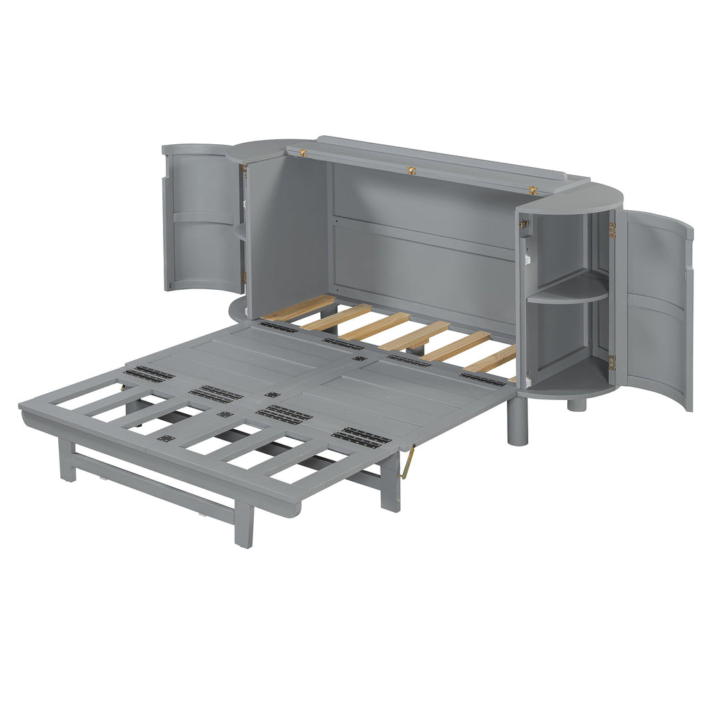 Full Murphy Bed with Hidden Storage & Modern Woven Design,Gray