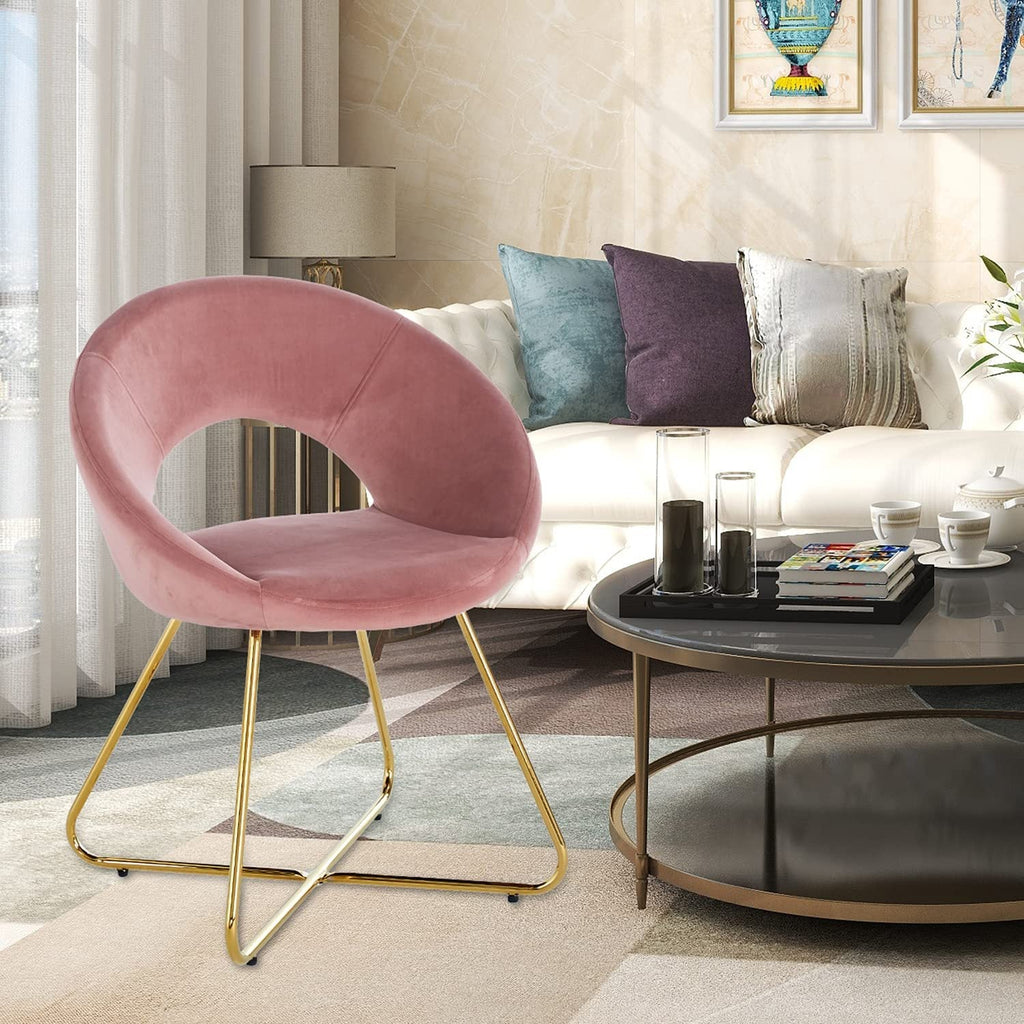 Modern Accent Velvet Chairs Set of 2 Dining Chairs Single Sofa Comfy Upholstered Arm Chair Living Room Furniture Mid-Century Leisure Lounge Chairs with Golden Metal Frame Legs