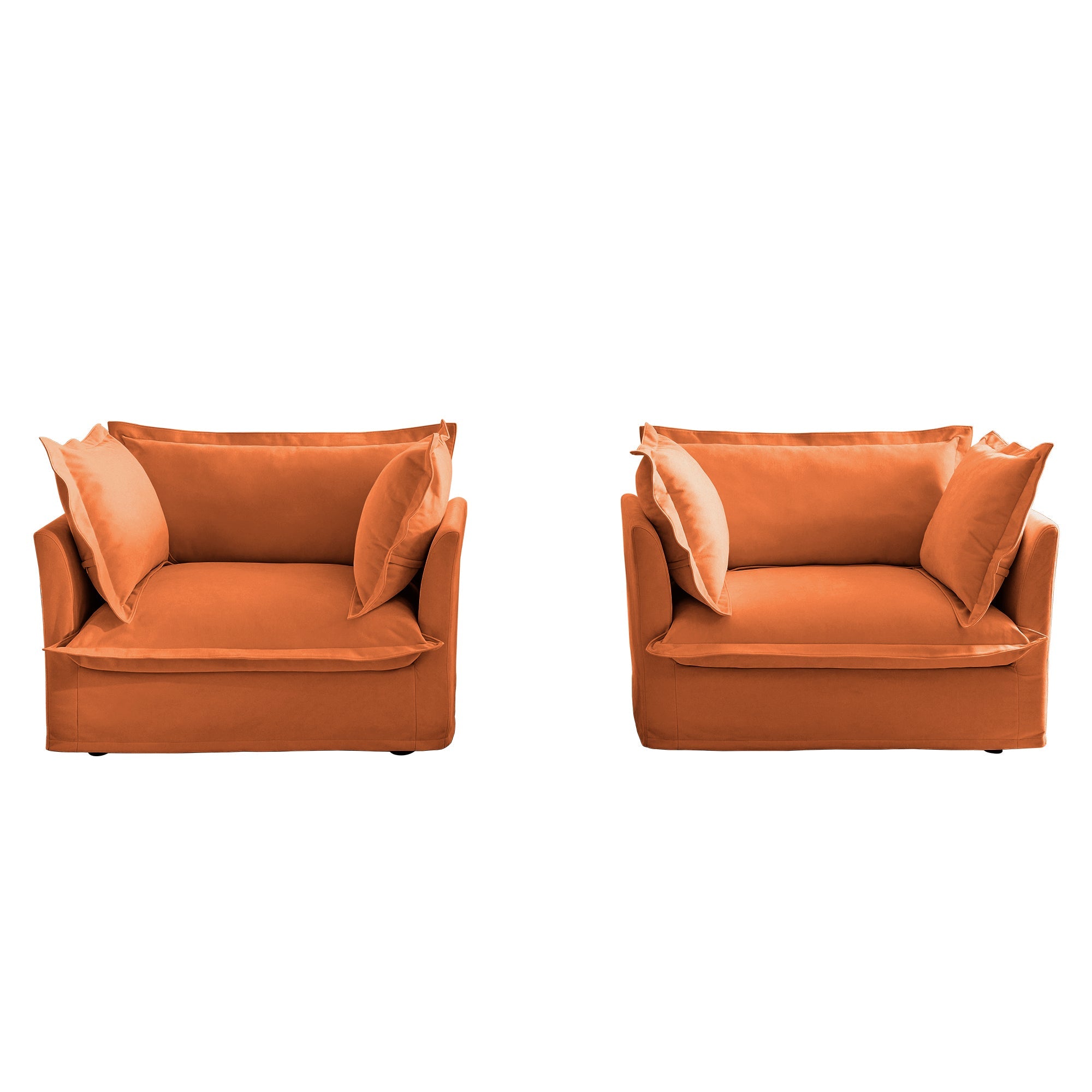 Set of 2 Slipcovered Armchairs,Deep Seat Accent Chair Set for Living Room, Reading Room, Bedroom and Working Spaces,Armchair Sets with Large Soft Pillows,Chenille Fabric,Orange