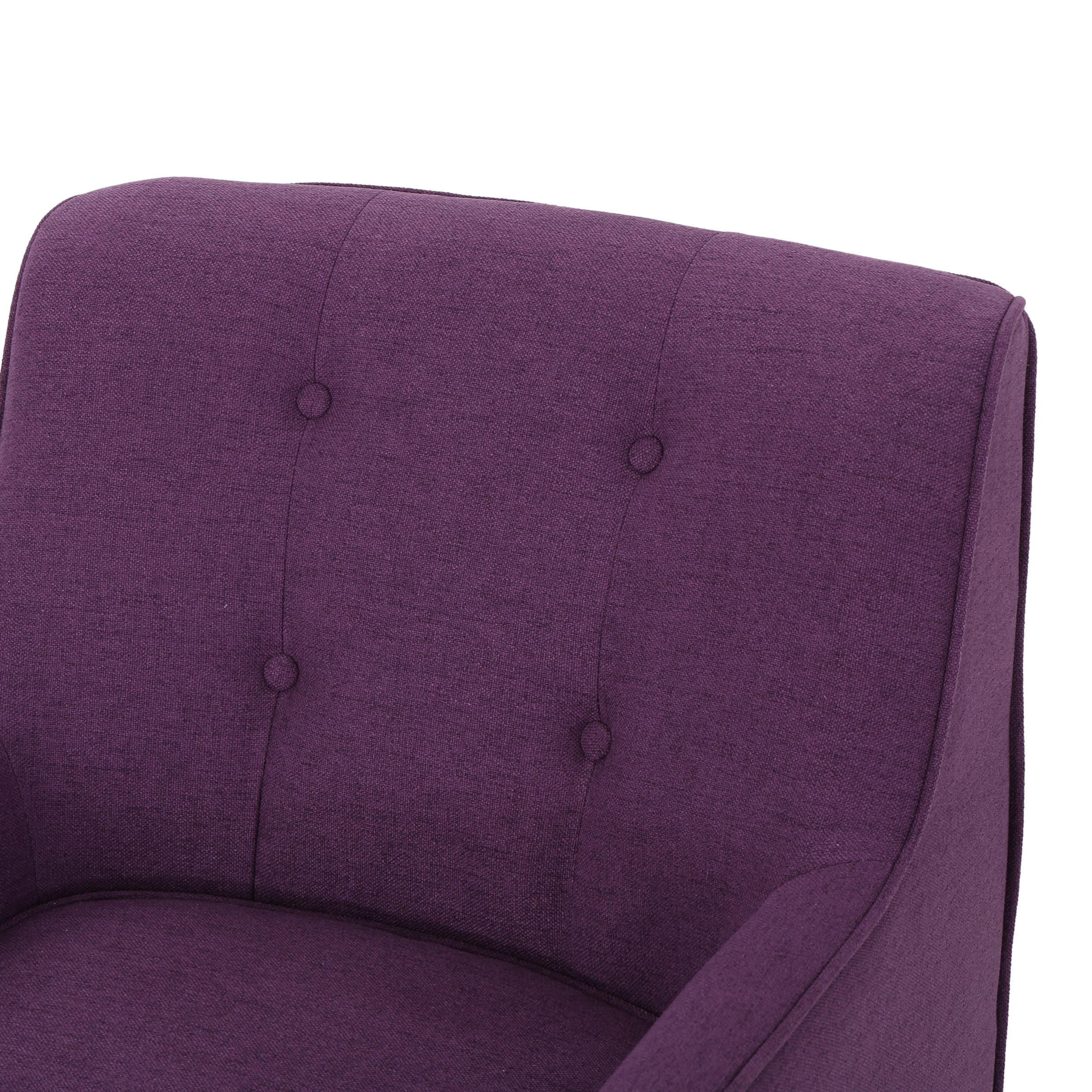 Mid-Century Modern Arm Chair with Tufted Back in Purple Fabric and Birch Wood Legs