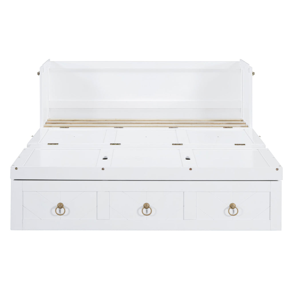 Full Size Murphy Bed with USB Port and a Large Drawer, White