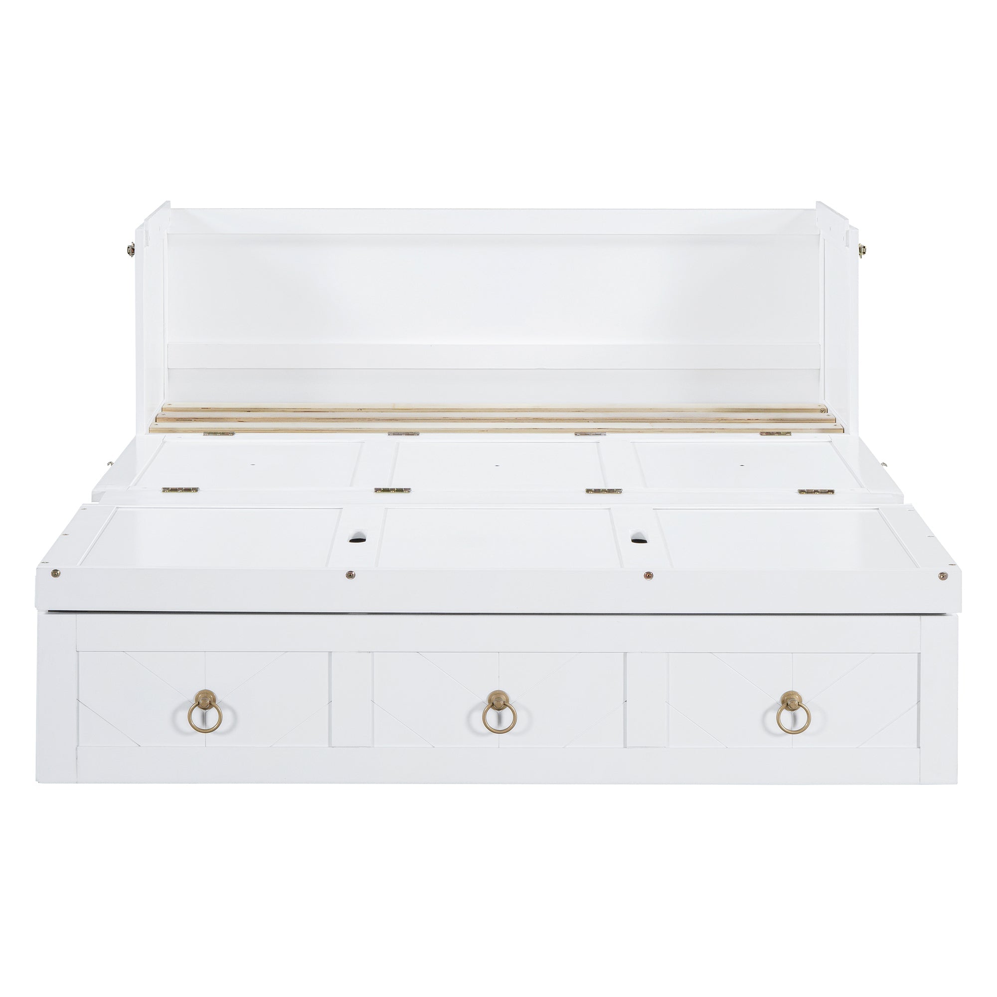 Full Size Murphy Bed with USB Port and a Large Drawer, White
