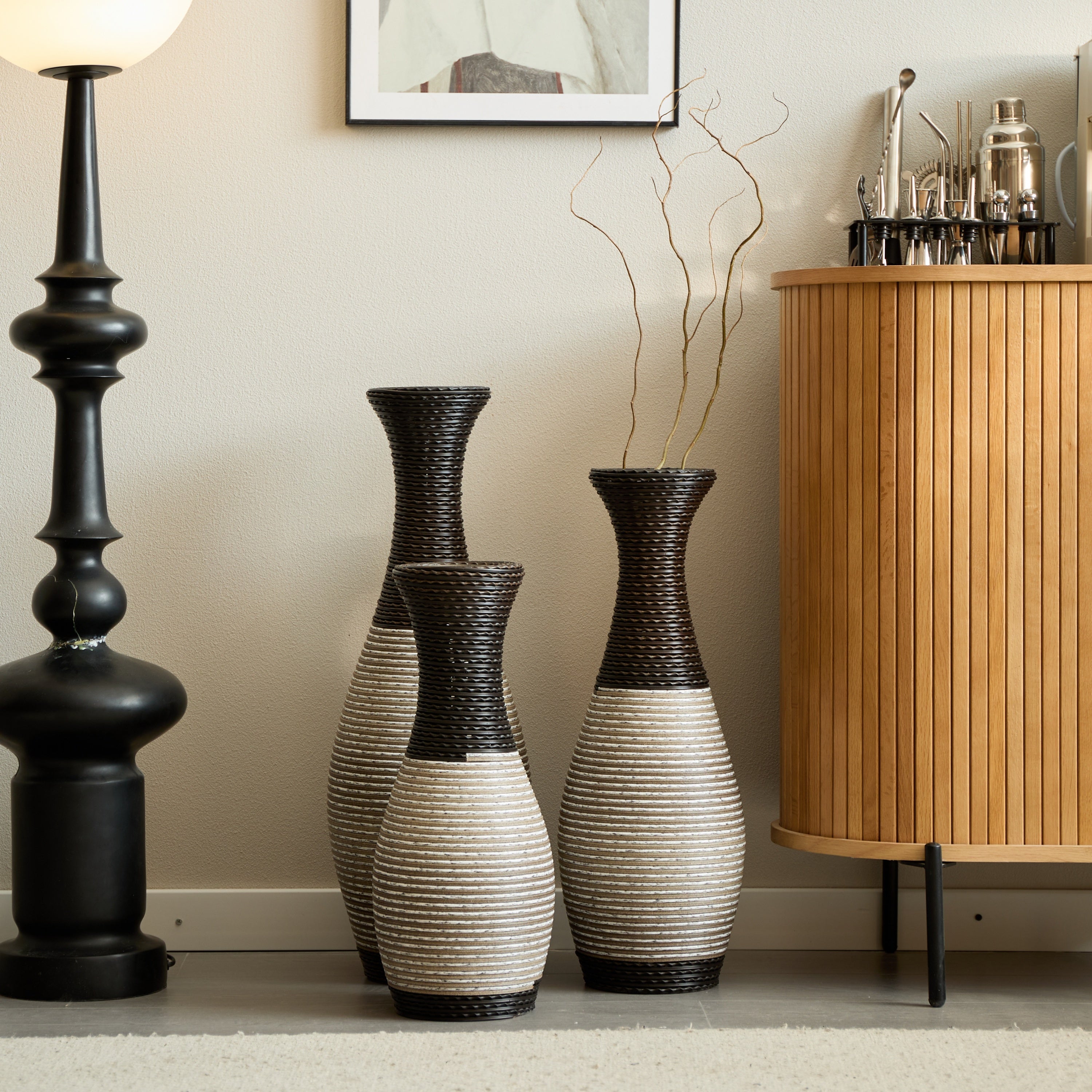Desktop Vase, Brown Decorative Floor Vase, Classic and Neat Floor Vase, High Independent Flower Stand, Artificial Vine Vase, PVC Floor Vase, Home Decoration Flower Stand Set of 3 pieces
