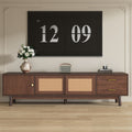 Mid Century Modern TV Stand for 80' TVs, Entertainment Center with Sliding Doors and Drawers, TV Table with Storage for Living Room, Bedroom