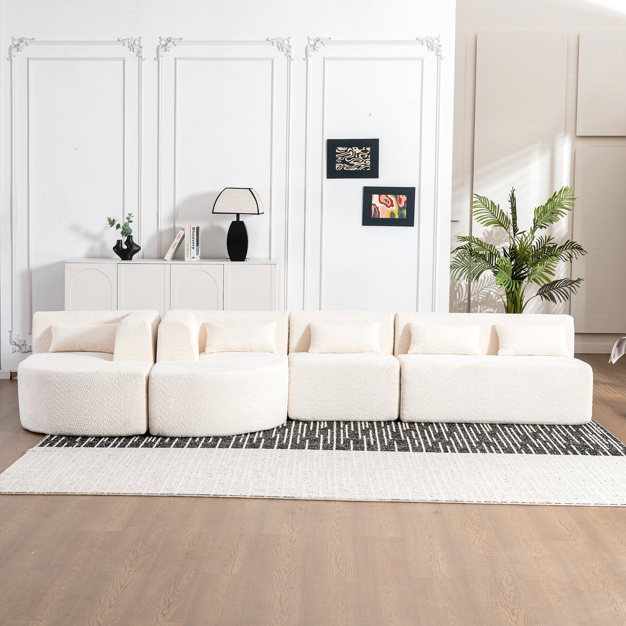 144' Upholstered Sofa Free-combined Sofa Couch with Two Chaise Lounge and Five Back Pillows for Living Room(Old SKU: N719S001600A), Beige